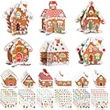 24 Sets Christmas DIY Art and Craft Kits 3D Xmas Gingerbread House Crafts with Stickers Make Your Own Christmas Decorations for Xmas Holiday Classroom Home Activities Party Decorations(House)