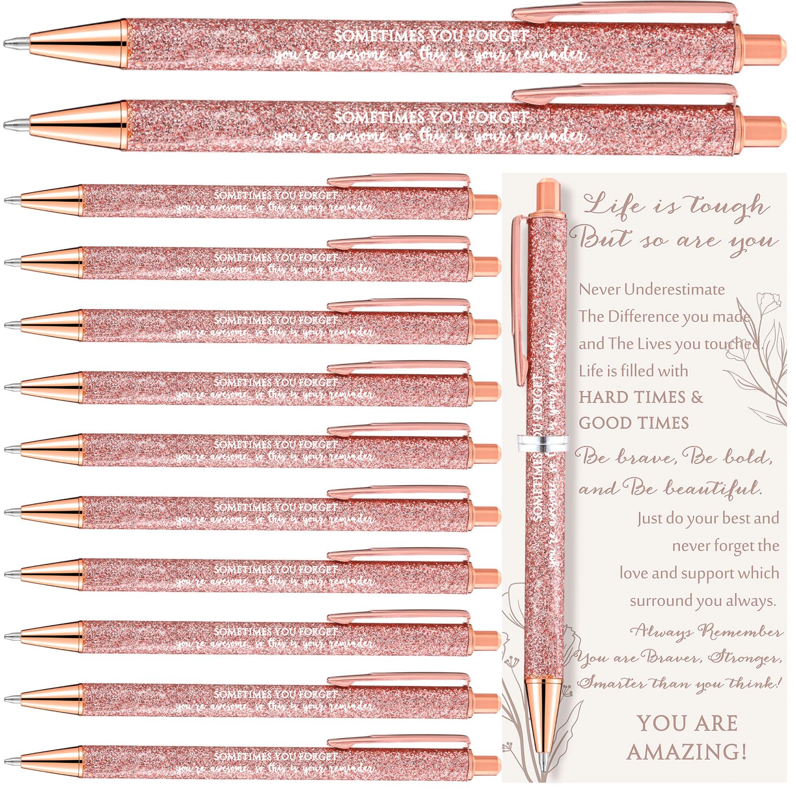 Supervitae 18 25 Sets Mother's Day Pen Gifts Bulk Pink Ballpoint Pens with Inspirational Card Employee Appreciation Gifts for Women Coworker Staff