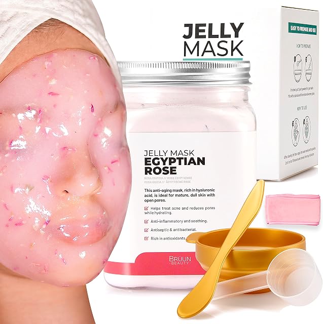 BRÜUN Peel-Off Egyptian Rose Jelly Mask for Face Care A 23 fl oz Rubber Mask Jar for 30 to 35 Treatments A Skin Care Moisturizing Gel Mask of Spa Set for Men, Women and Adults