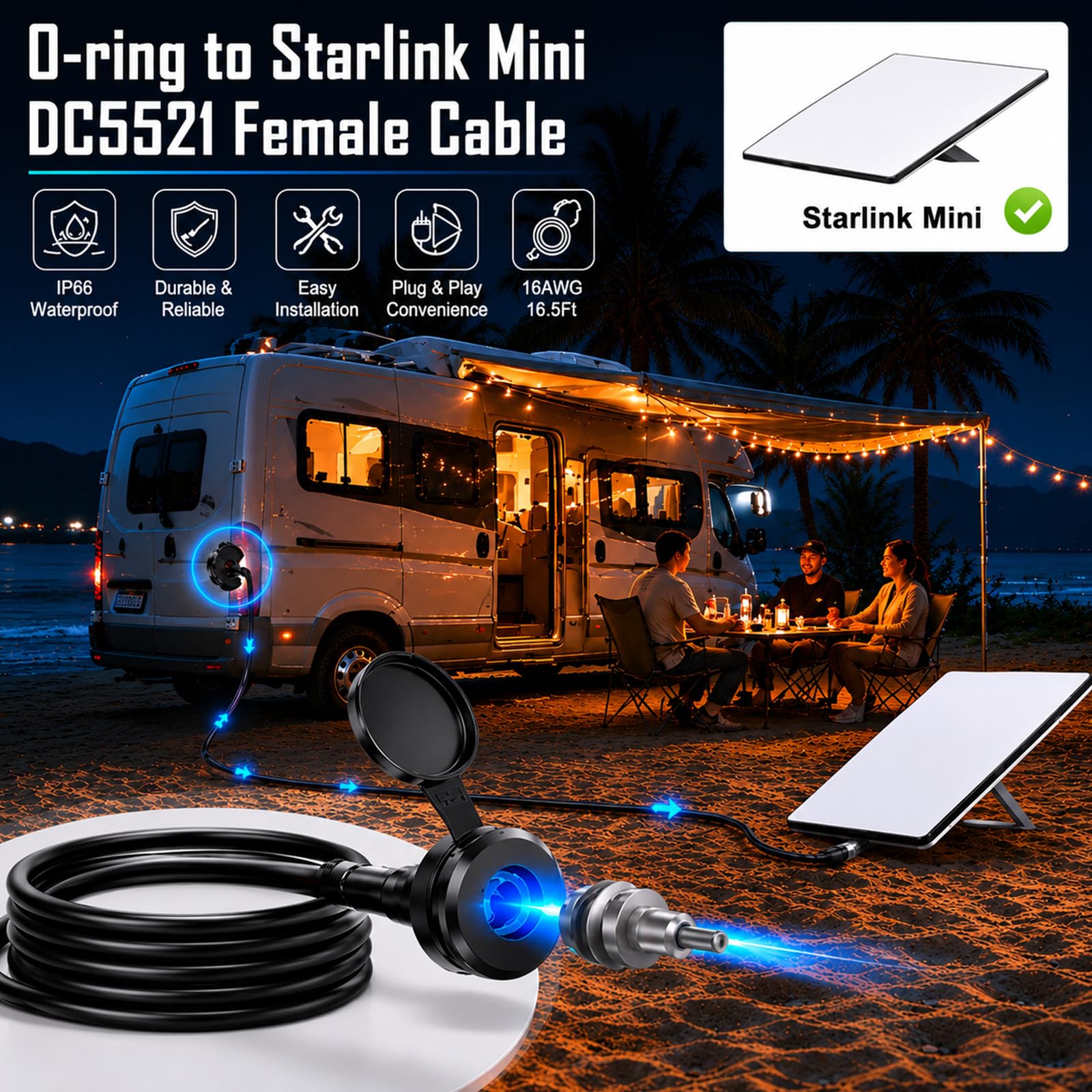 Starlink - Mini adaptador de batería hembra a enchufe de junta tórica con portafusibles ATC/ATO, cable de extensión Starlink Mini CC, adaptador convertidor de corriente impermeable