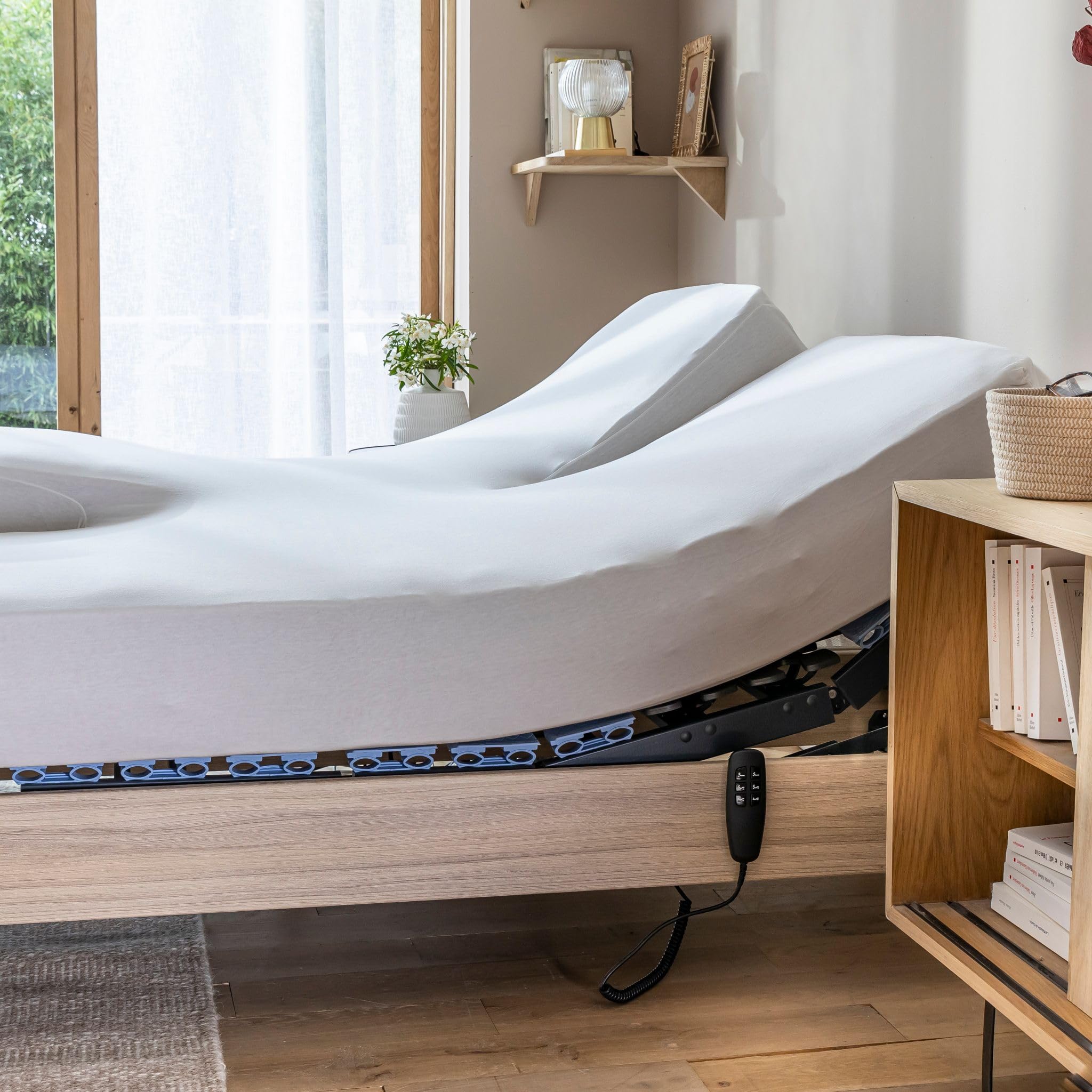 Drap Housse Blanc pour lit articulé Jersey Extensible 2x80x200