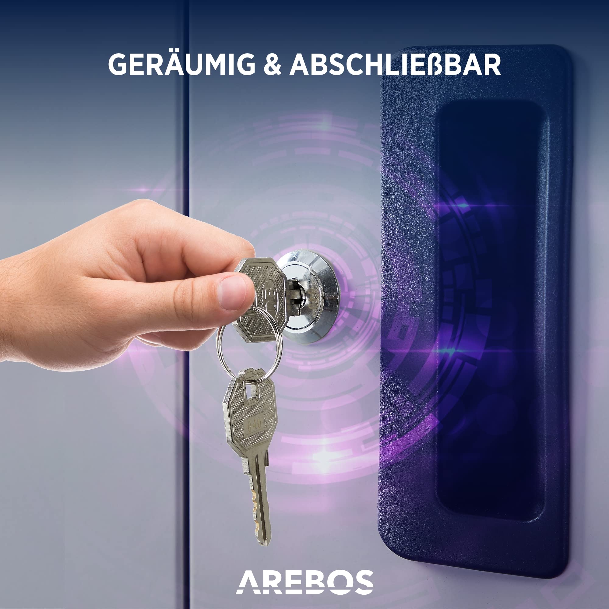 Arebos Aktenschrank | Büroschrank | inkl. 4 Rollen-Set | 155 x 90 x 40 | 2 Türen | mit 3 Höhenverstellbaren Einlegeböden | mit Zylinderschloss | Grau
