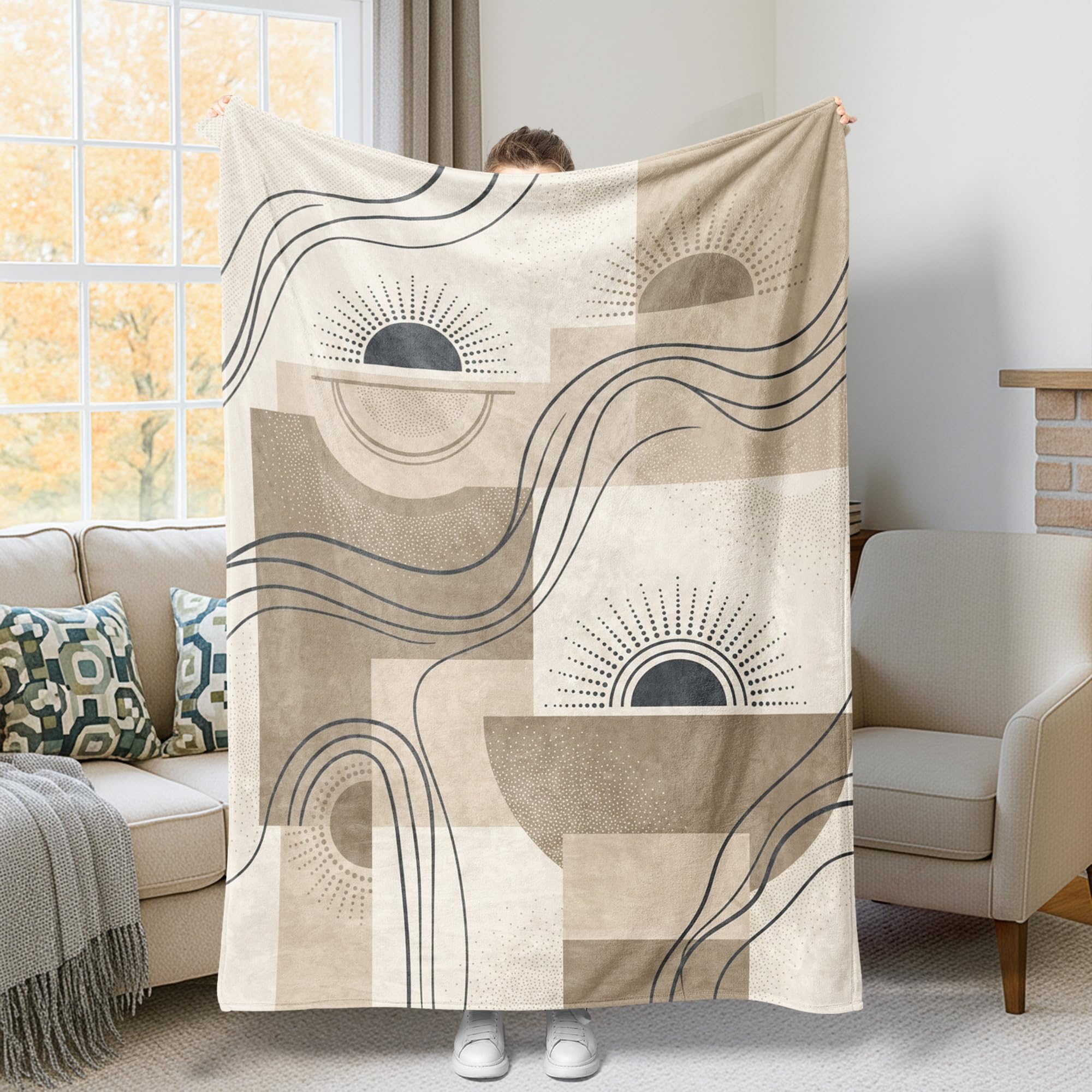 Couverture de soleil en peluche esthétique pour canapé et lit beige