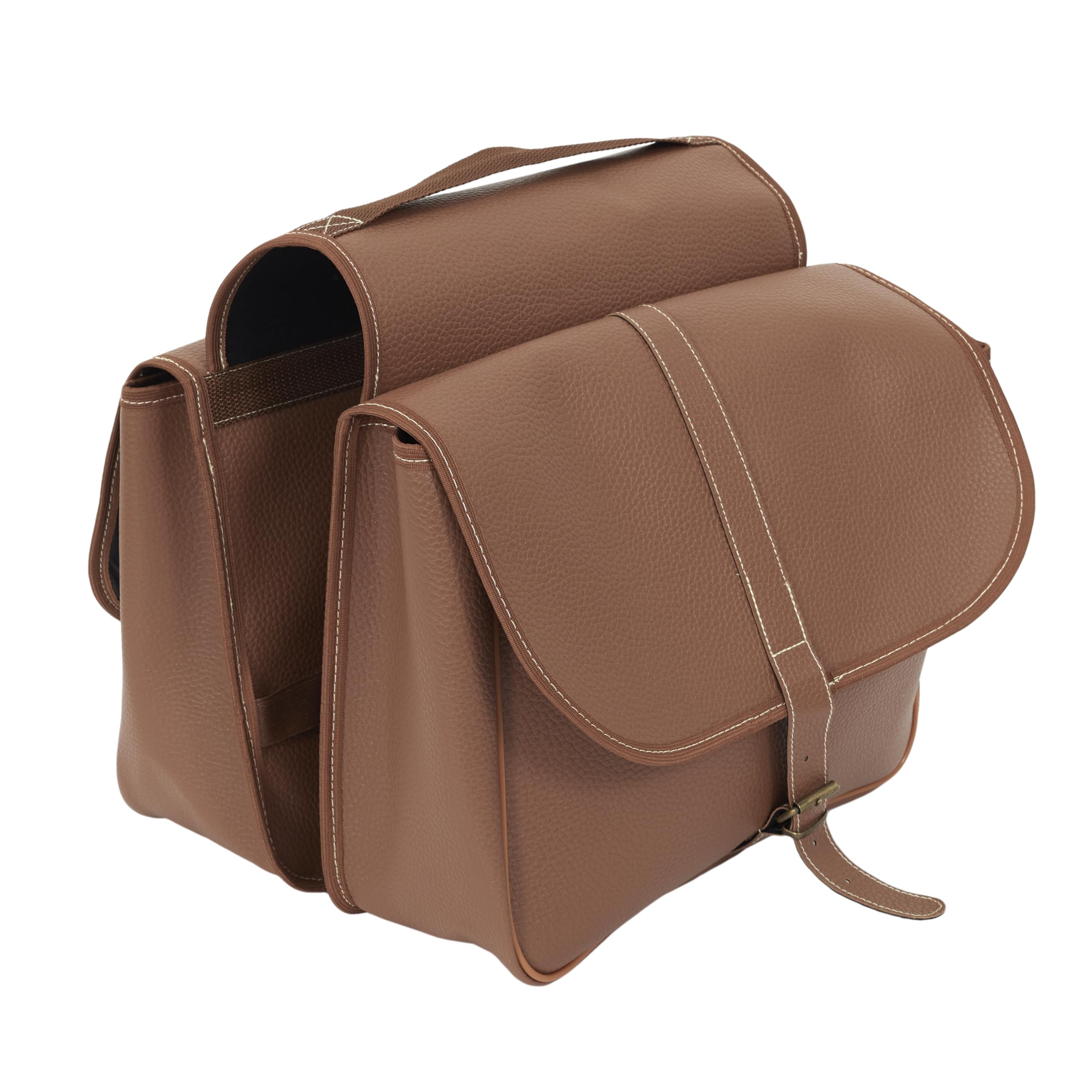 Be Mix Sacoche Double de Vélo en Similicuir 22 L sur Roue Camel | Similicuir, double sacoche, contenance 22 L, fixation sur roue, loisir voyage sport, style classique, camel
