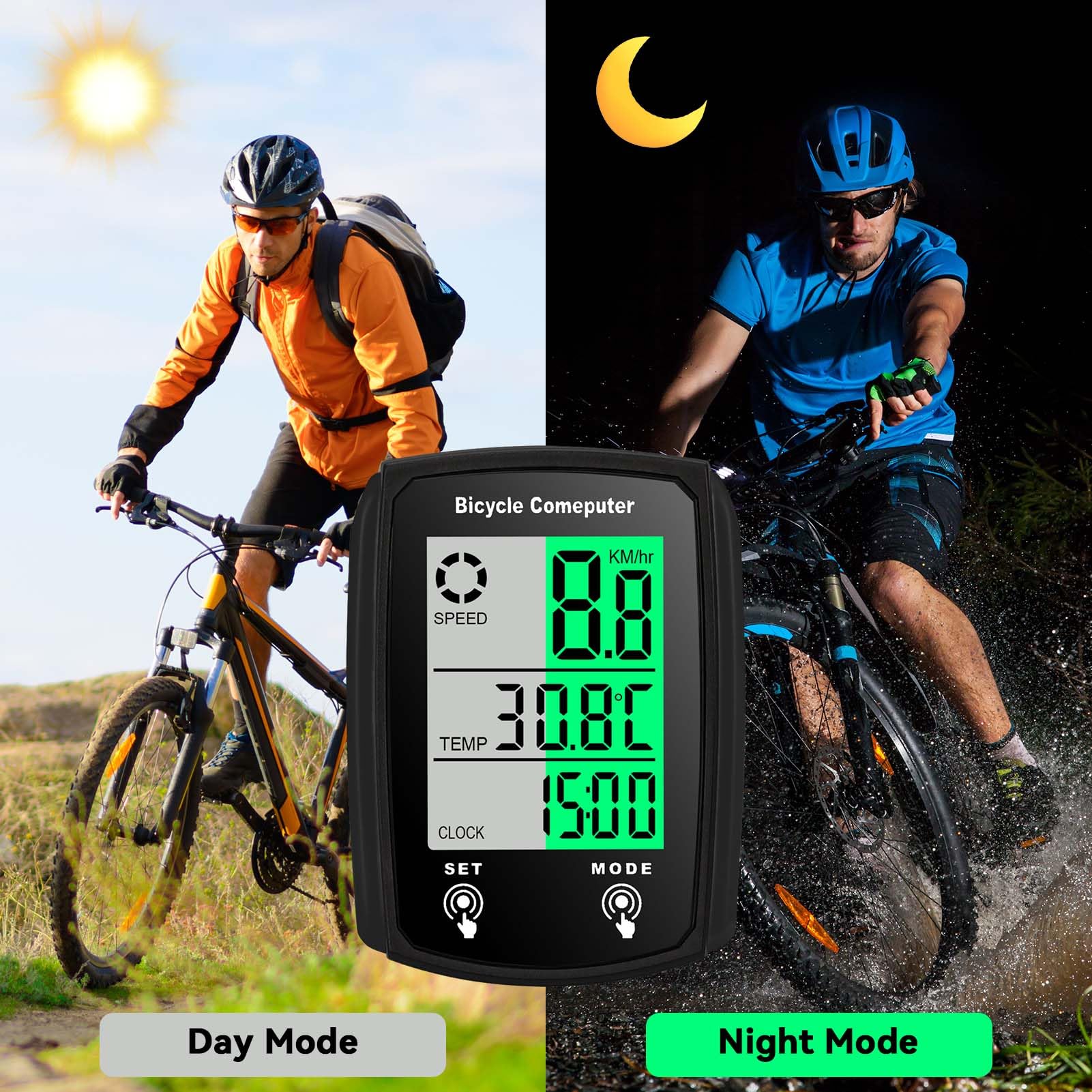Bike Computer Wired, Bicycle Odometer Wired MPH KM/H Bike Speedometer Waterproof Bike Odometer with Touch Sensor Switch, Big Digital LCD Screen, Automatic Wake-up