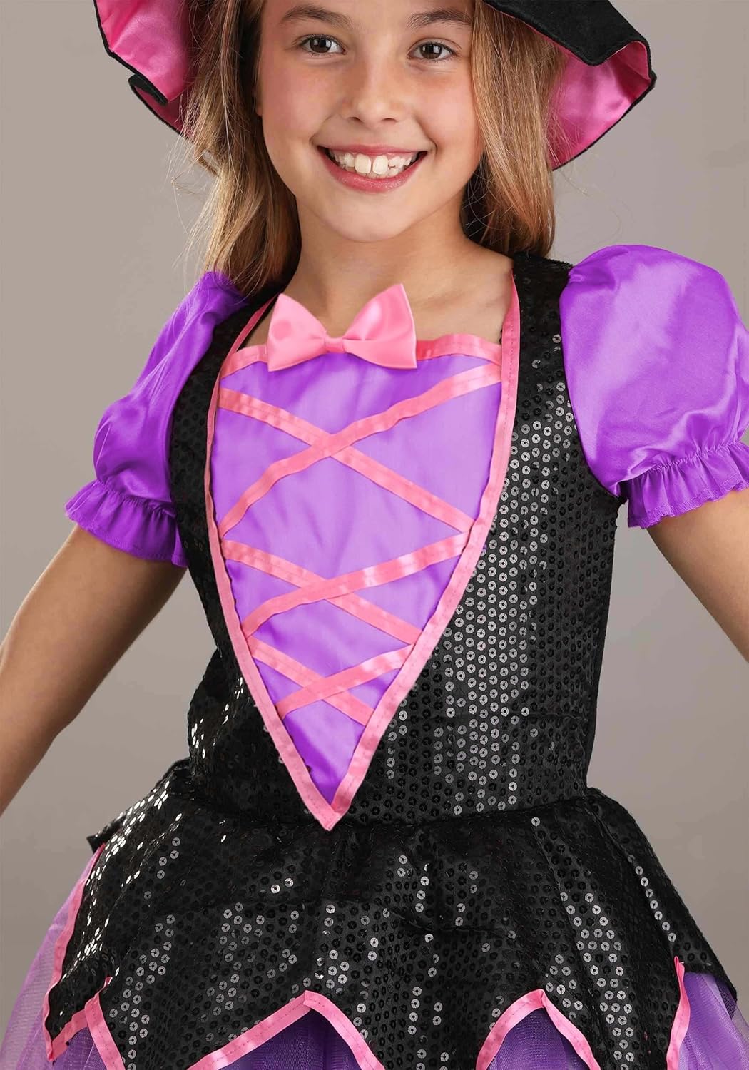Fun Costumes Kids Pink Light-Up Witch Costume for Girls | Cute Witch Dress with Matching Hat for Halloween, Dress Up Outfit