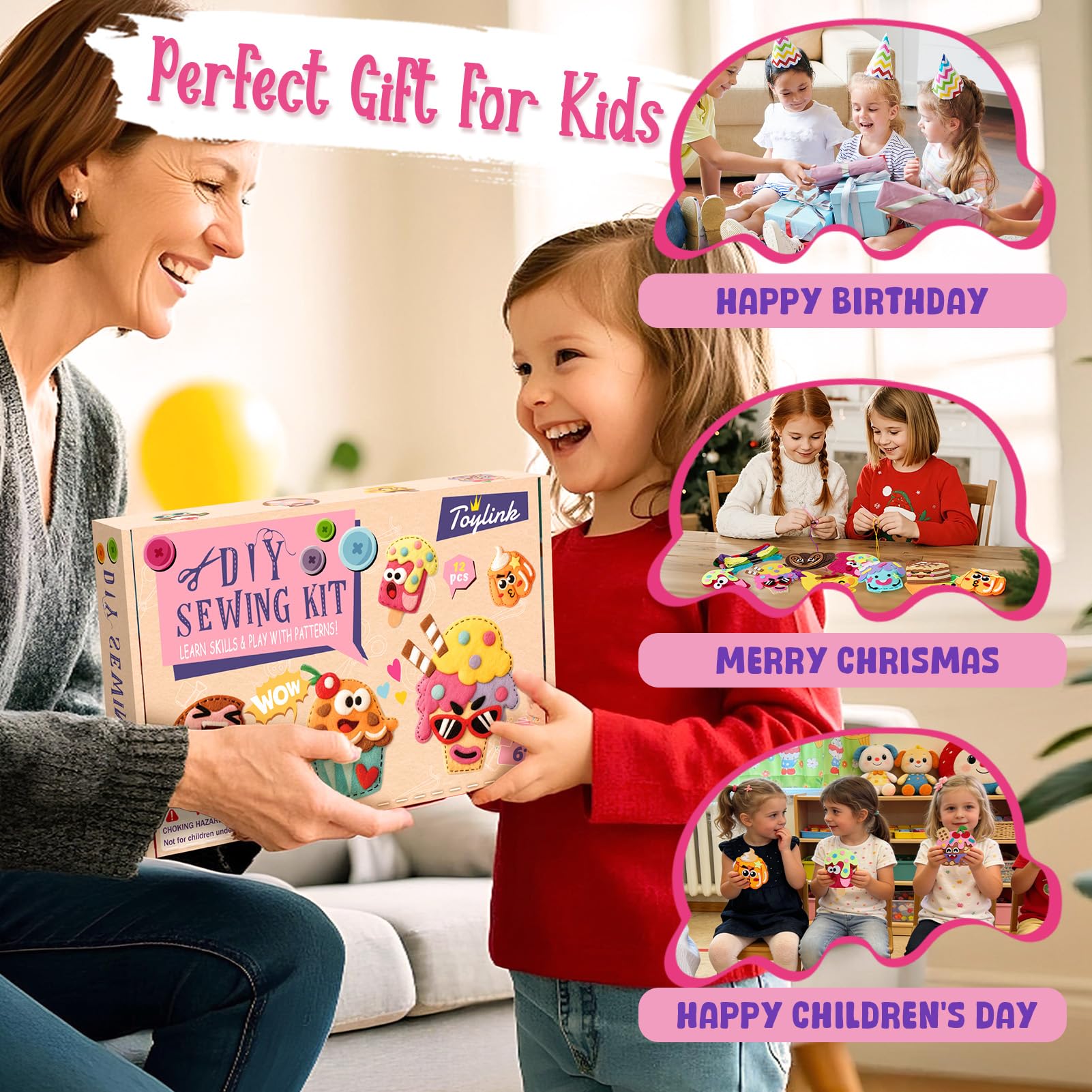TUZT Kit Couture Enfant 12 DIY Desserts Bricolage avec Couture en Feutre & Aiguilles Plastique Loisir Créatif Jouet Cadeau pour Garçon Fille 5-10 Ans