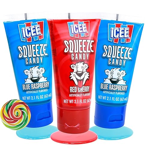 ICEE Squeeze Candy - Tubos de gel de caramelo caramelos líquidos exprimibles con sabor a frambuesa azul y cereza aperitivos nocturnos de cine o