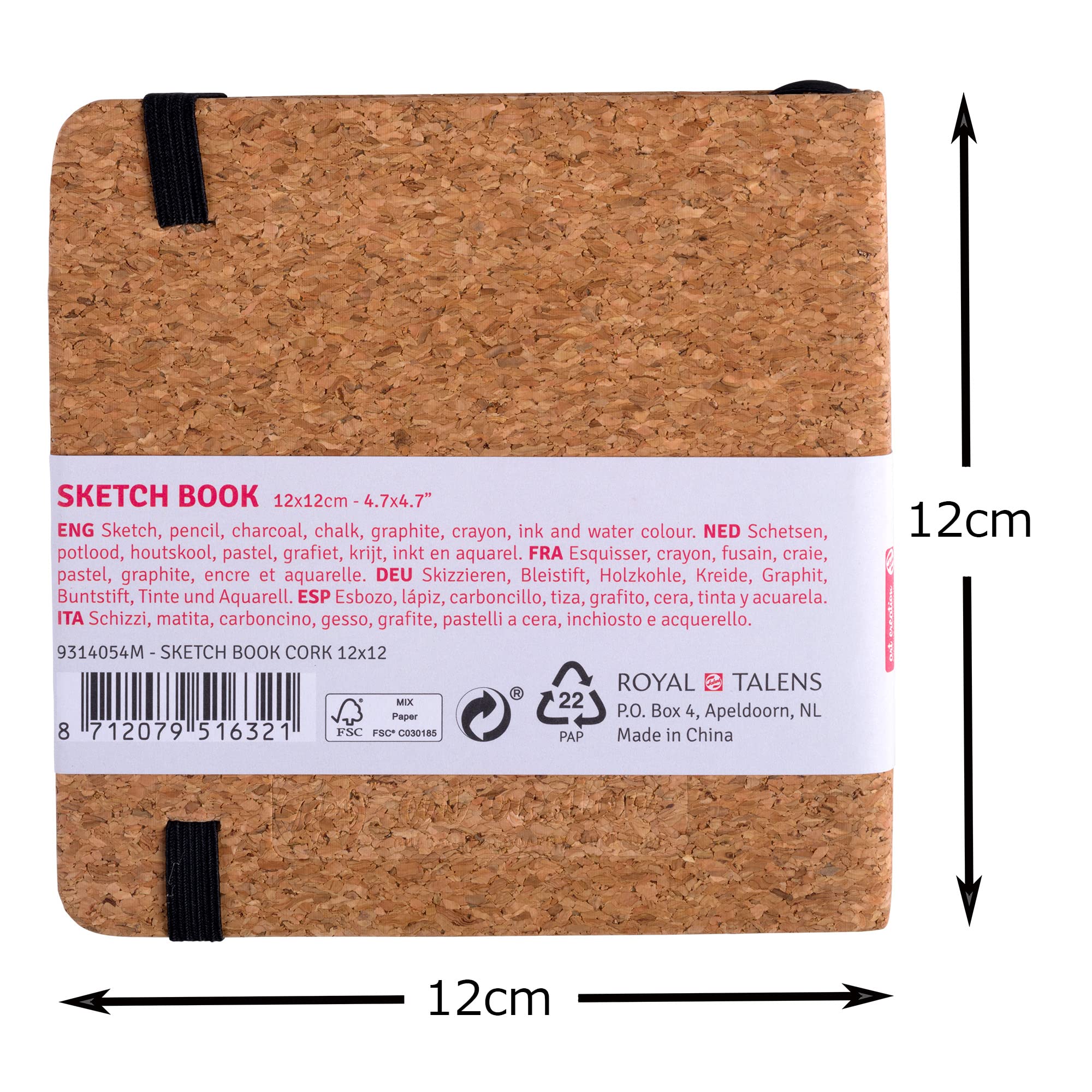 Talens Art Creation Cork Sketchbook - 12 x 12 cm - 140 g/m² - 80 Sheets - Versatile Drawing Paper for Pencil Pastel and More - Image 2