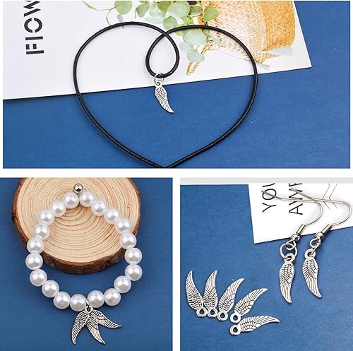 Miniatura 5 de 100 dijes de alas de ángel, de aleación tibetana, accesorios para hacer joyas, pulseras, collares, manualidades, suministros para fiestas de