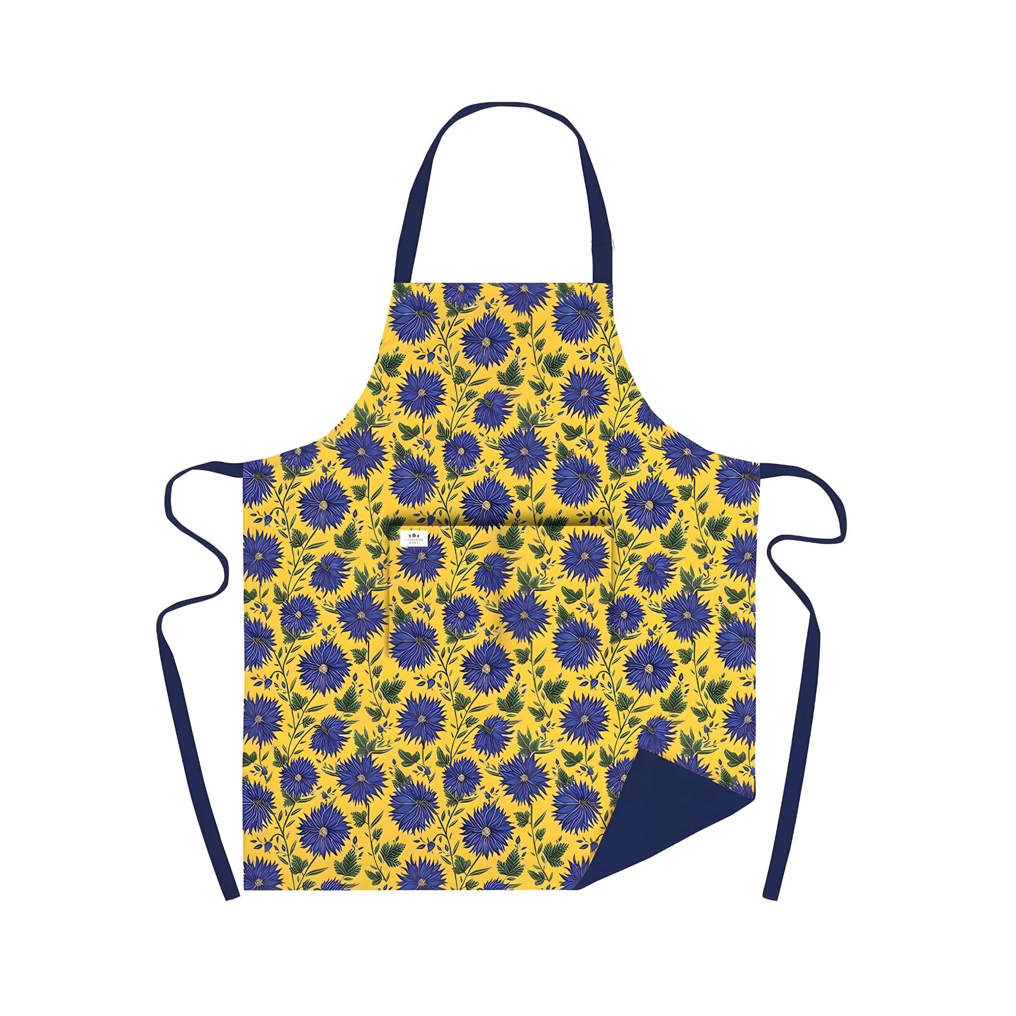 Museums & Galleries Tablier réglable – Fleurs bleues par Catherine Rowe – Motif floral artistique – Coton bio – Accessoire élégant pour la maison, Multicolore, 73 x 80 x 0.5 cm