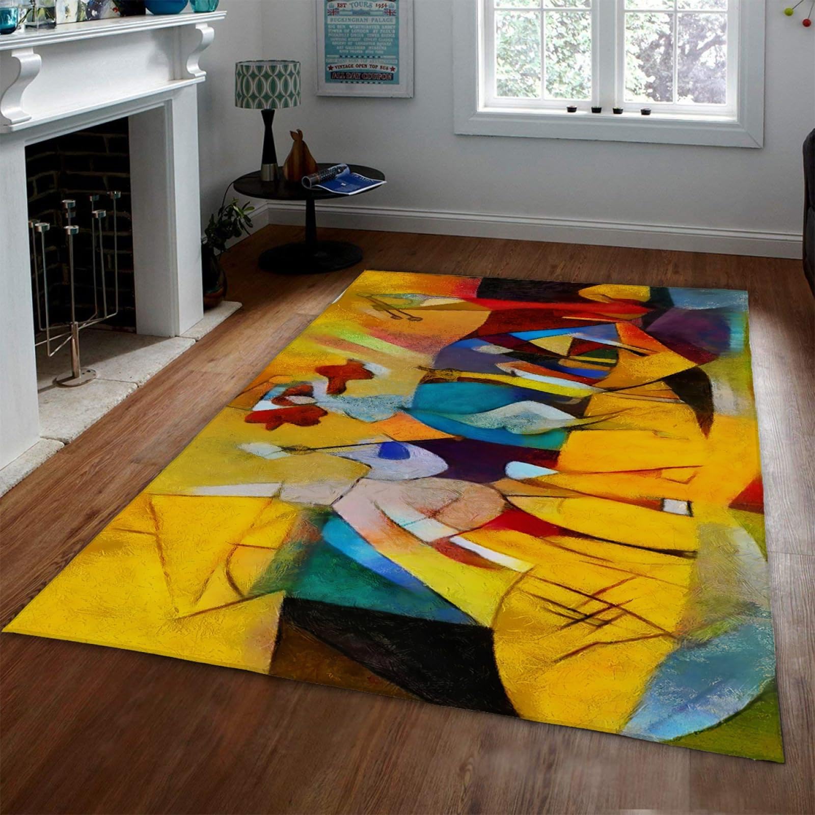 Tapis Salon 95x250cm Abstrait Picasso Style Collection, Tapis Peintures Célèbres Design, Tapis Lavable en Machine Dessous antidérapant à Poils Courts pour Chambre à Coucher, Bureau, Jaune