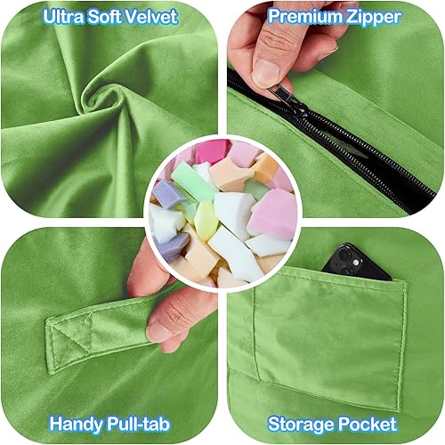 Miniatura 7 de Homguava Bean Bag Chair 3' Bean Bags con relleno de espuma viscoelástica, sillas de puf grandes, sofá suave con funda de terciopelo holandés-36 × 36