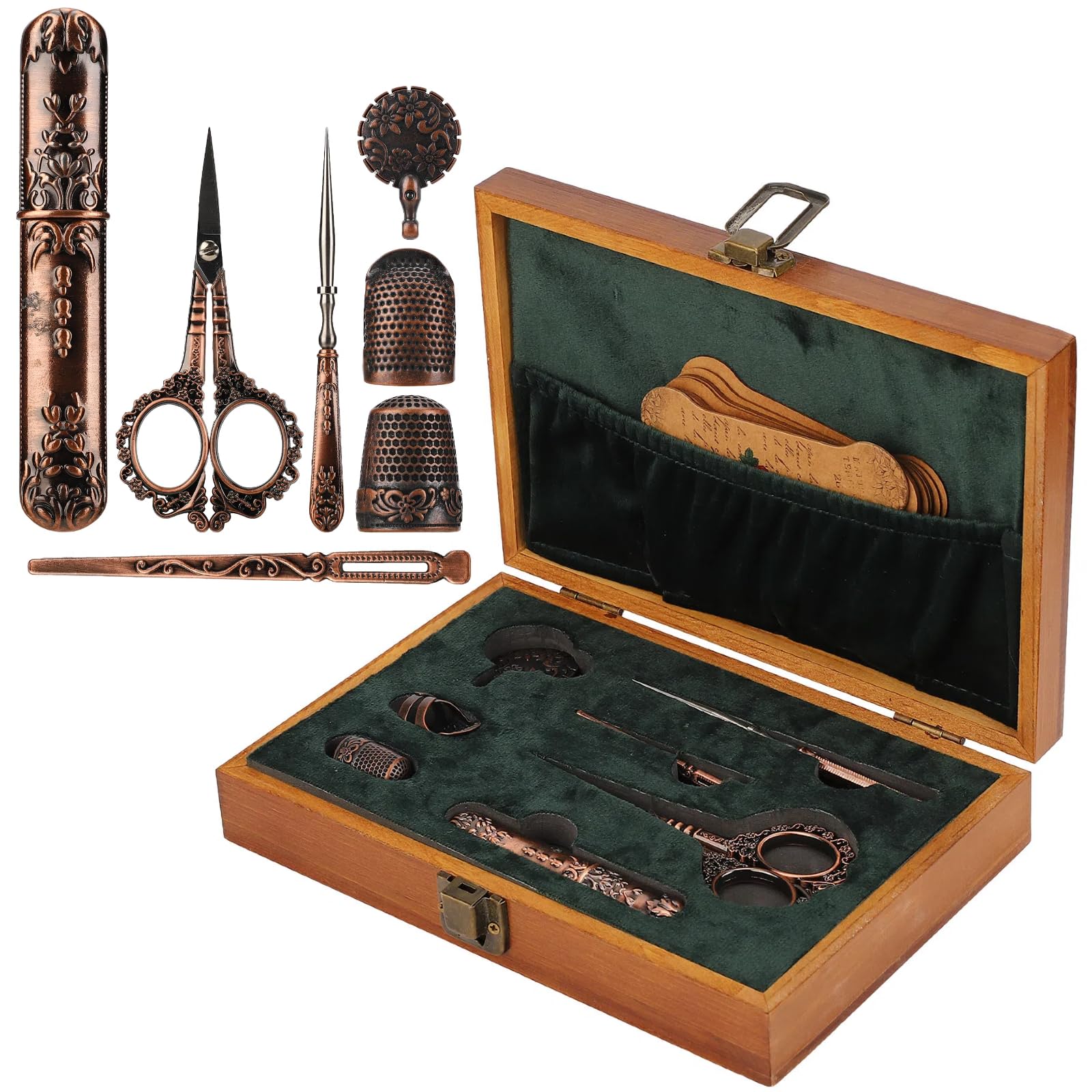 Kit di strumenti per il cucito europeo, forbici da ricamo vintage e custodia con ditale e bottiglia per ago per cucire accessori per ricamo a punto croce(Rame)