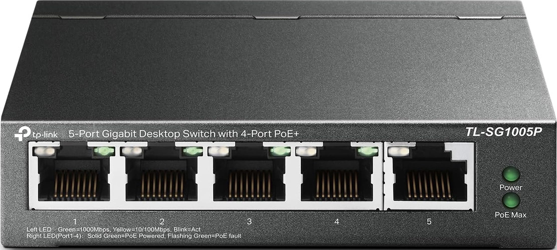 TP-Link Commutateur PoE Gigabit à 5 Ports | 4 Ports PoE 56 W | Ports blindés conformes à la Norme 802.3af | Optimisation du trafic | Plug and Play | Métal Robuste (TL-SG1005P)