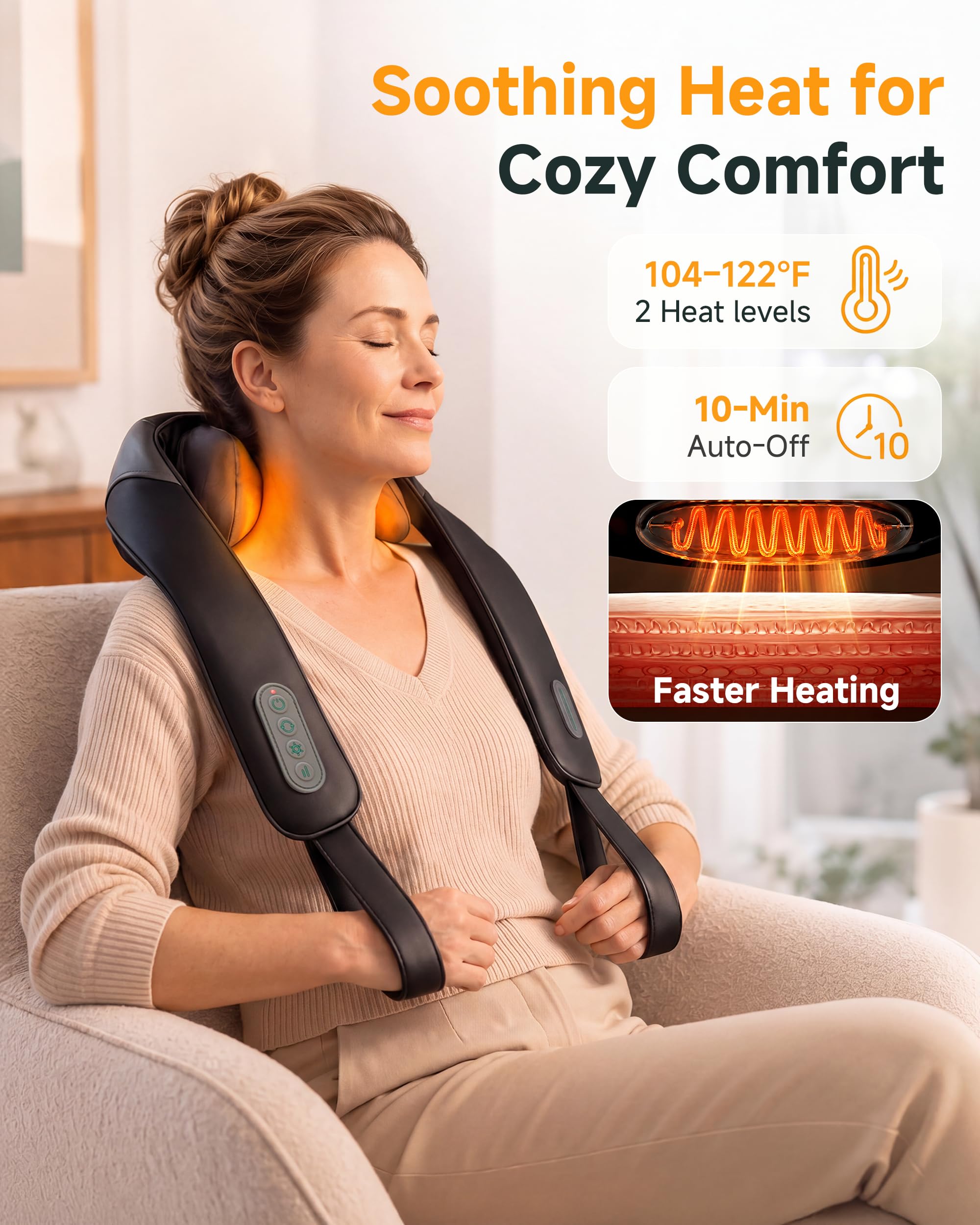 Snailax Masajeador inalámbrico de cuello y hombros con calor relajante, amasamiento profundo 6D mejorado, almohada masajeadora de espalda Shiatsu para cuello, trampas, regalos para hombres, mujeres