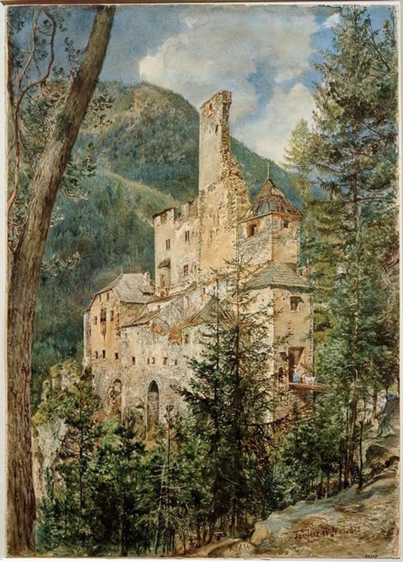 SERENDIPITP Abstract Painting Mural Print Picture Wall Decor Painting Castle of Taufers in South Tyrol by Rudolf Von Alt Vintage Wall Artwork for Home Decor 60x90cm