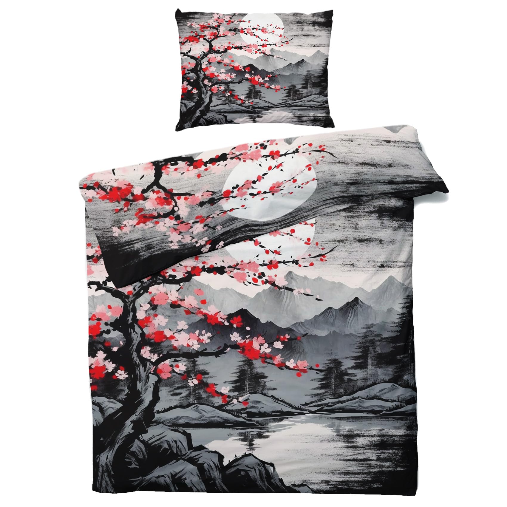 Parure De Lit Fleurs De Cerisier 3D – Microfibre Imprimée, Rose – 220x240 Cm + 2 Taies 65x65 Cm (housse De Couette Seule)