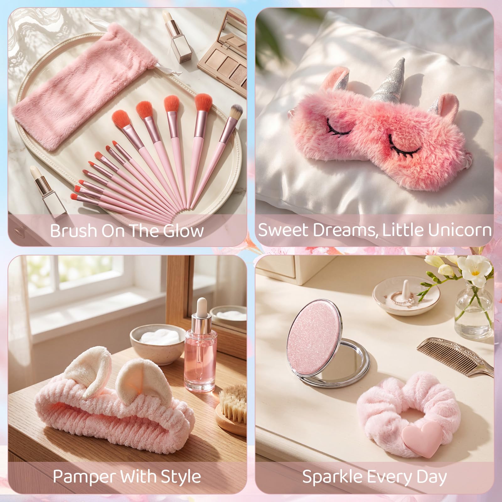 Eurzom Set di 16 pezzi rosa per ragazze adolescenti, alla moda, regalo di compleanno per ragazze adolescenti di età 12-16 anni, trousse pelose per il trucco, taccuino, bracciali, set con scatola