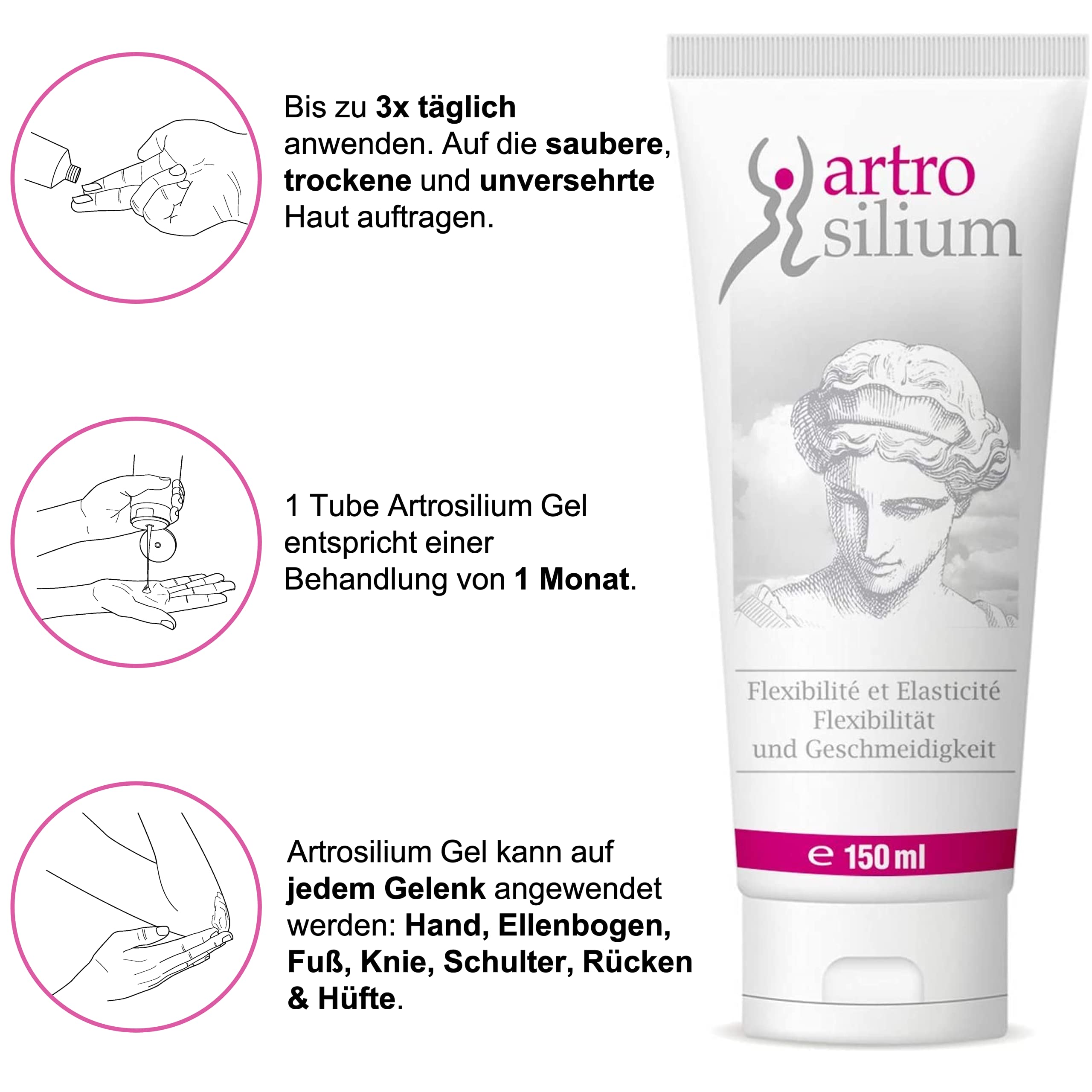 Organisches Silizium Gel 150ml - Silicium Gelenk Zum Einmassieren - Massage Zur Täglichen Anwendung - 4 Wochen Kur
