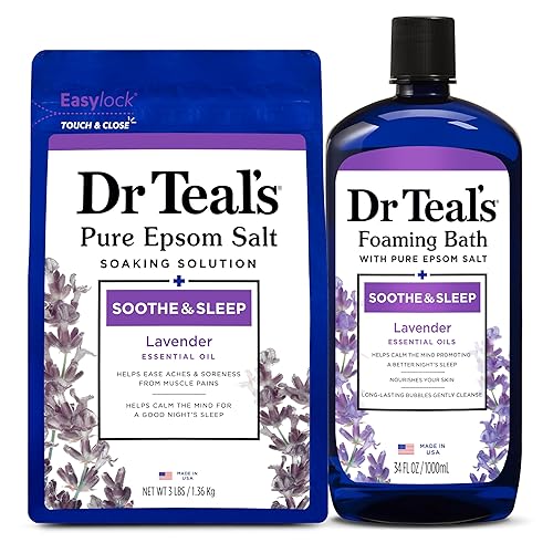 Dr. Teal's Epsom Salt Soaking Solution and Foaming Bath with Pure Epsom Salt Combo Pack, Lavender