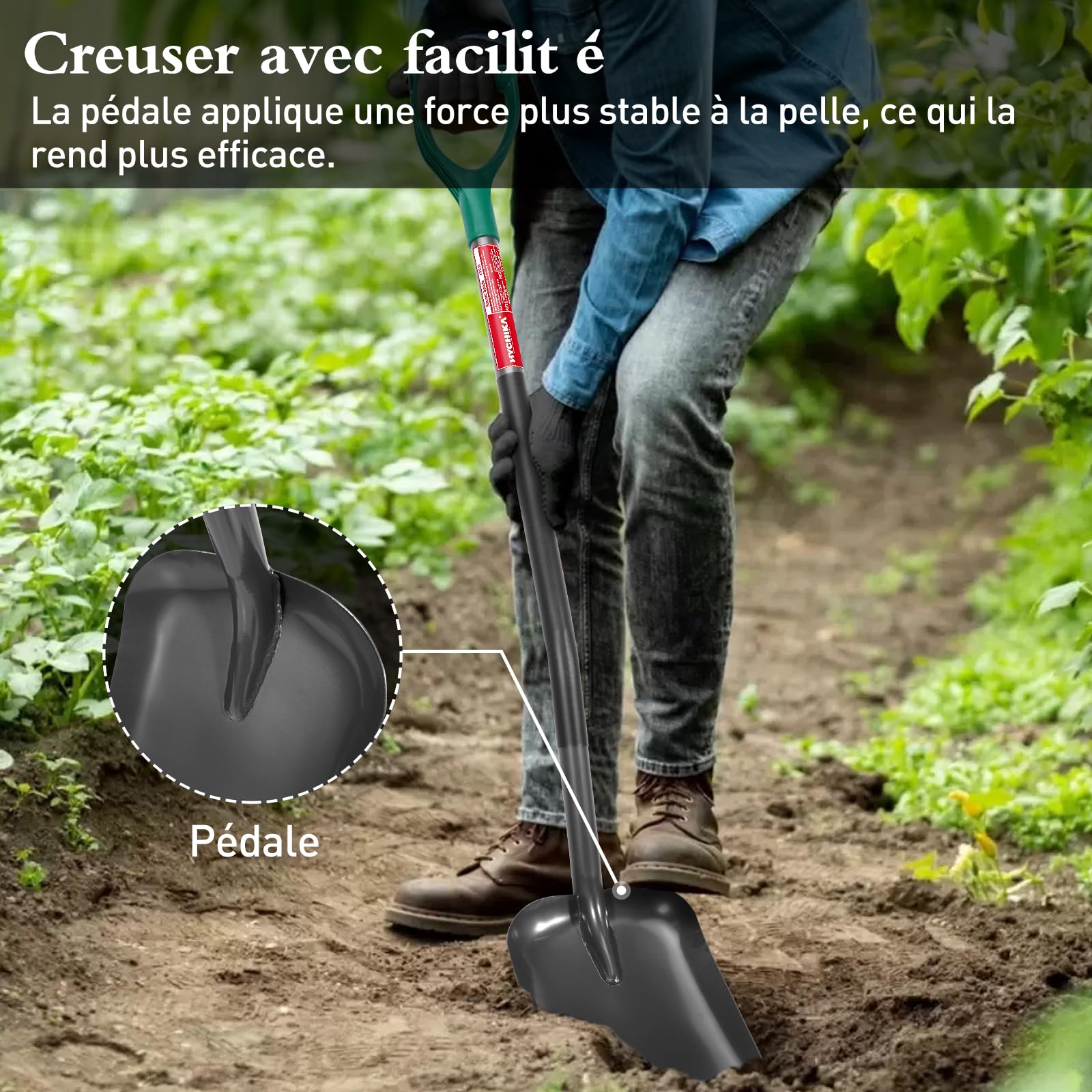 HYCHIKA Pelle de Jardin Carrée, Beche Jardinage, Pelle Metal, pour Ramasser Les Gravats, Outil pour l'agriculture et la Construction, Conception Ergonomique