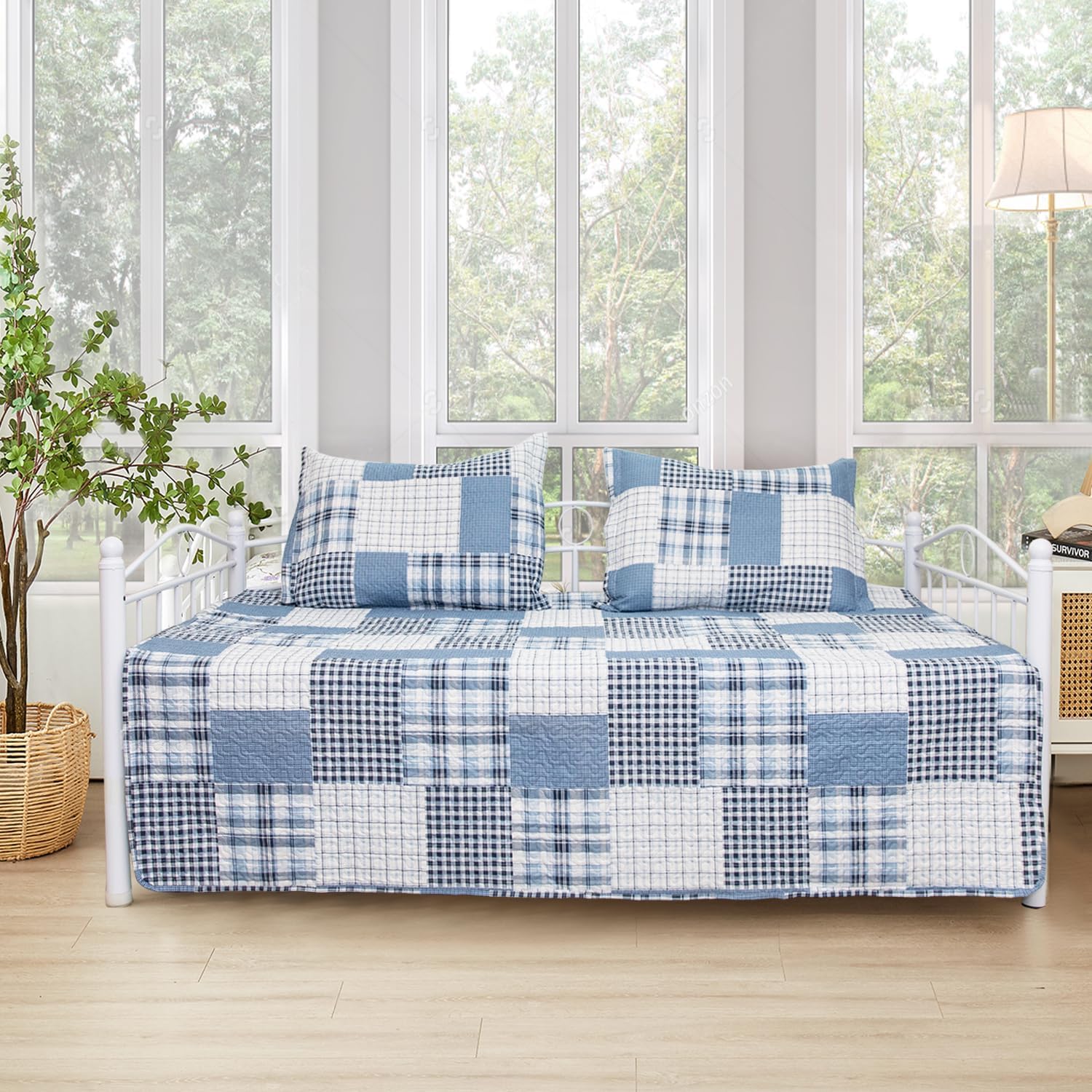 Kebury 3 Piece Plaid Daybed Cover Set Twin Reversible