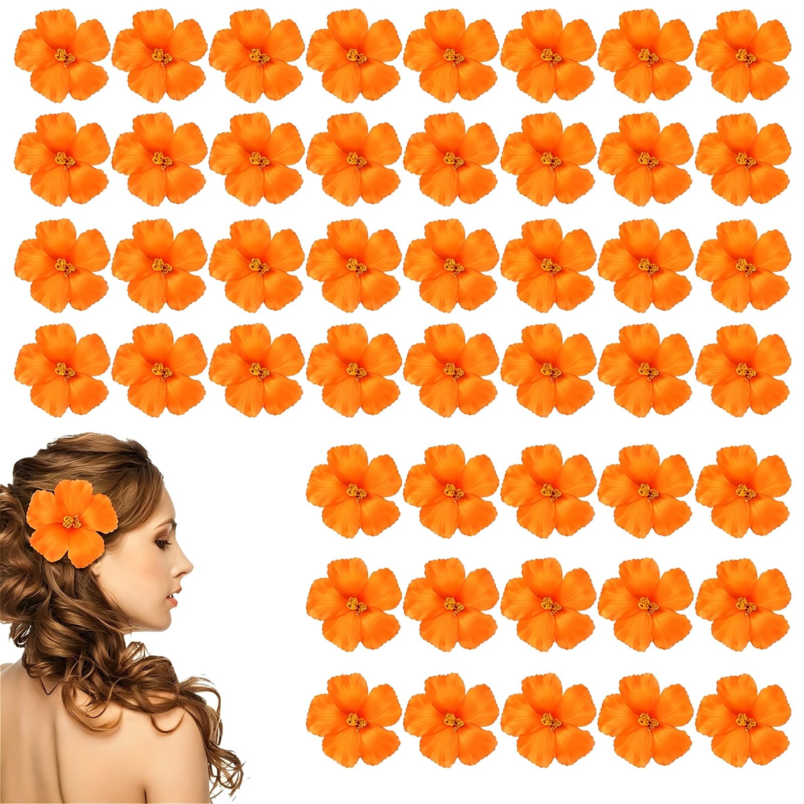 ZhuiFengAA 50 Pcs Artificial Flowers, DIY Foam Hibiscus Flower, Tropical Fake Faux Flowers, for Party Decoration, DIY Crafts Jewelry Hair Clips(Orange)