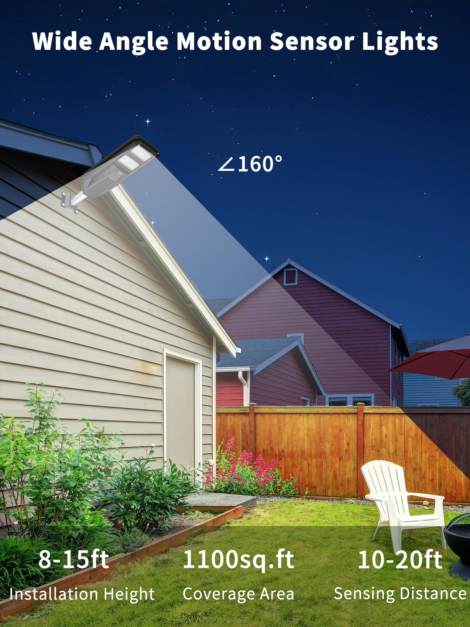 Ofuray Lampione Solare Led Esterno, 3000K/4000K/6500K Faro Led esterno con Pannello Solare, IP67 Impermeabile Lampione Stradale Solare, 10000 Mah Lampioni da Giardino per Cortile, Garage, OLT-1Pack