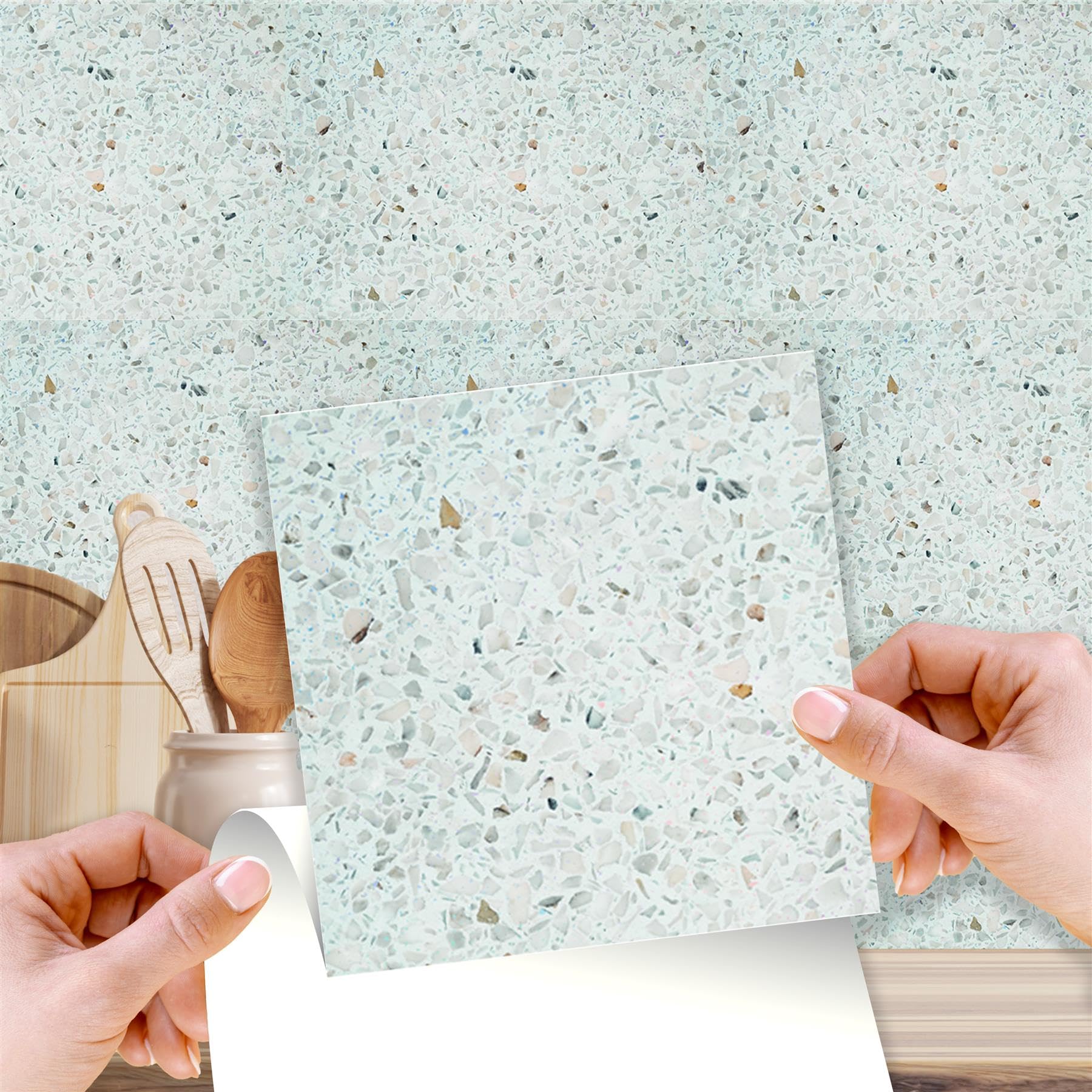 Walplus Marble Terrazzo Metallic Silver Wall Tile Sticker Set - 15Cm (6Inch) - 24Pcs One Pack
