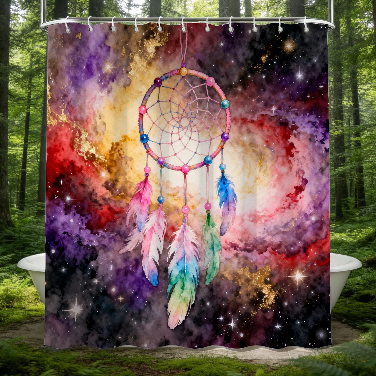 Hongduo 3D Feather Shower Curtain for Stalls Bathtubs Colorful Bathroom Decor Shower Curtain Set Polyester Fabric Waterproof 200x200cm/79X79 Inch with Hooks