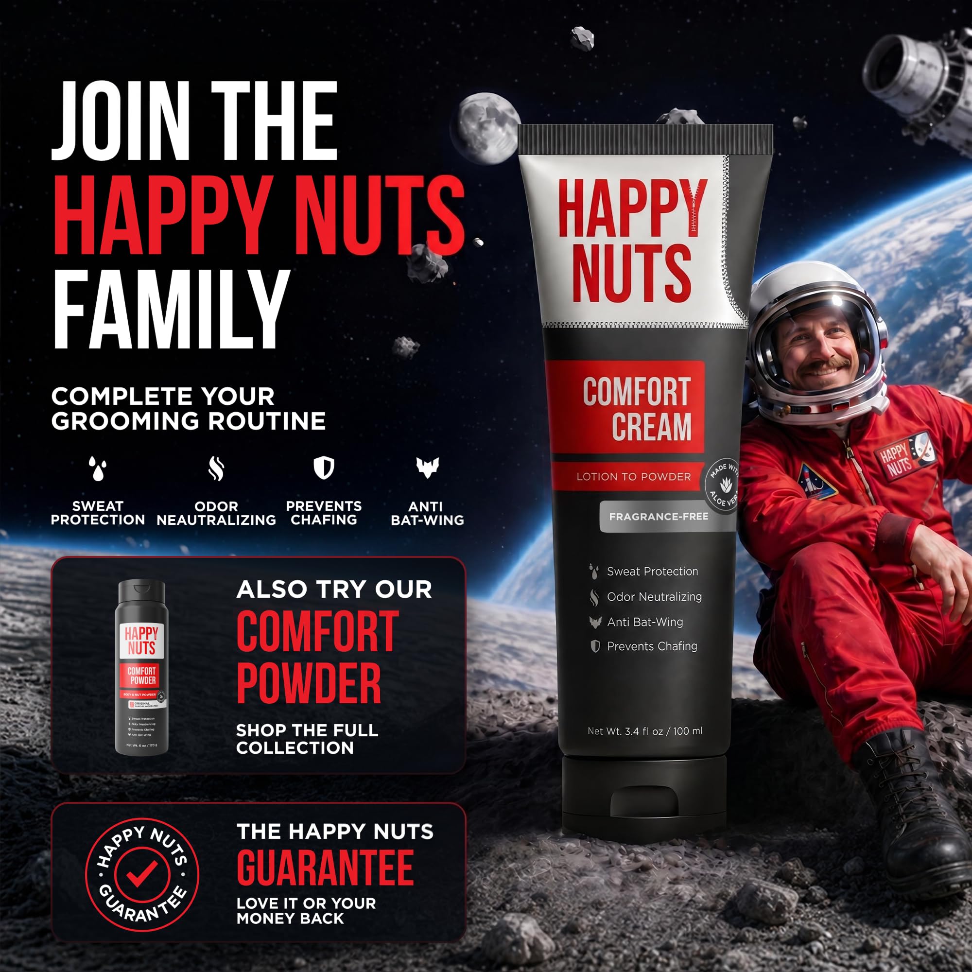 HAPPY NUTS Desodorante Comfort Cream para hombres: Anti-Chafing Sweat Defense, Soothing, Odor Control, Aluminum-Free Mens desodorante & Hygiene Products for Men 's Private Parts