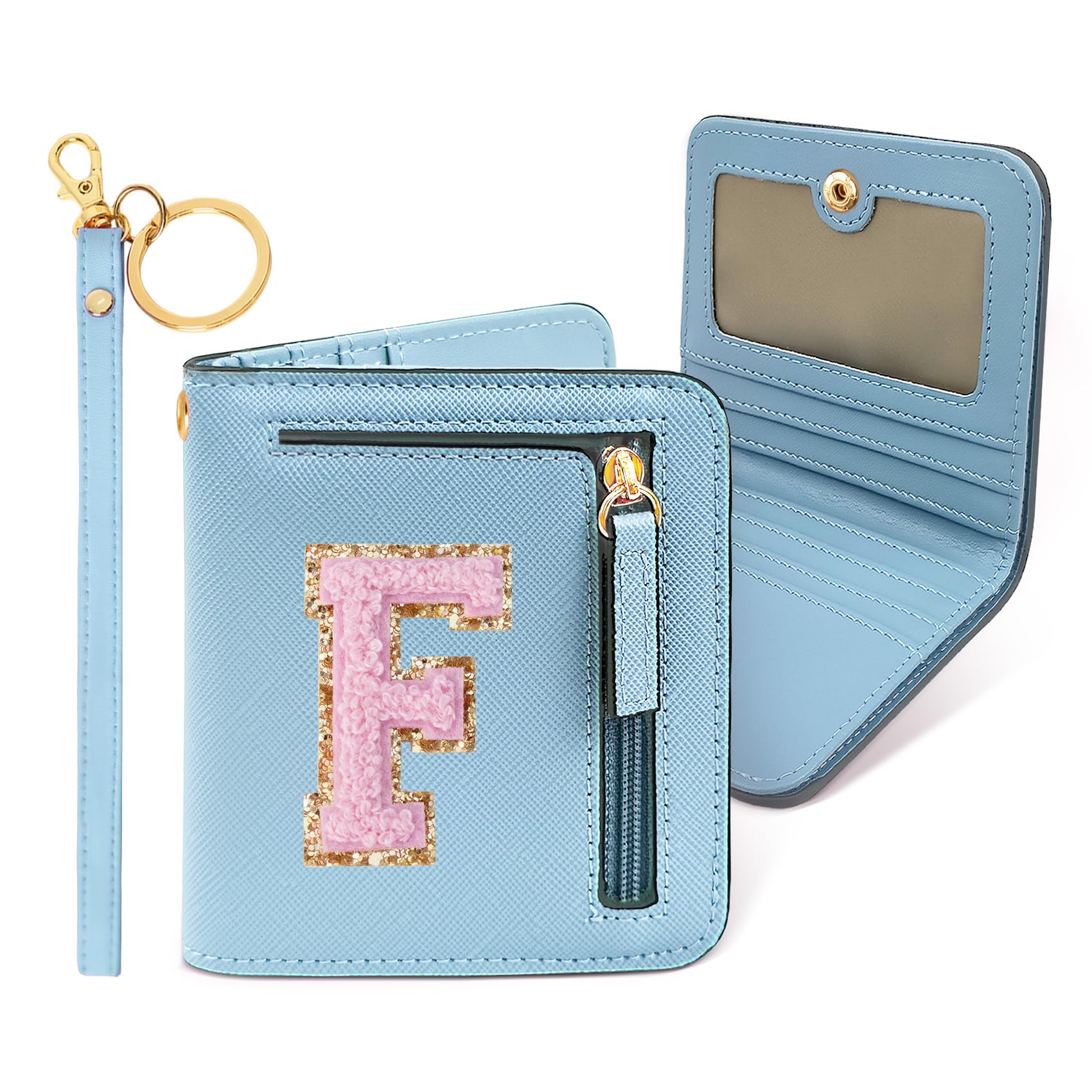 COSHAYSOO Personalized Valentines Day Easter Basket Stuffer Birthday Graduation Appreciation Thanksgiving Gifts for Girls 7 8 9 10 11 12 13 14 year old RFID Wallet Blue Small Initial Letter F