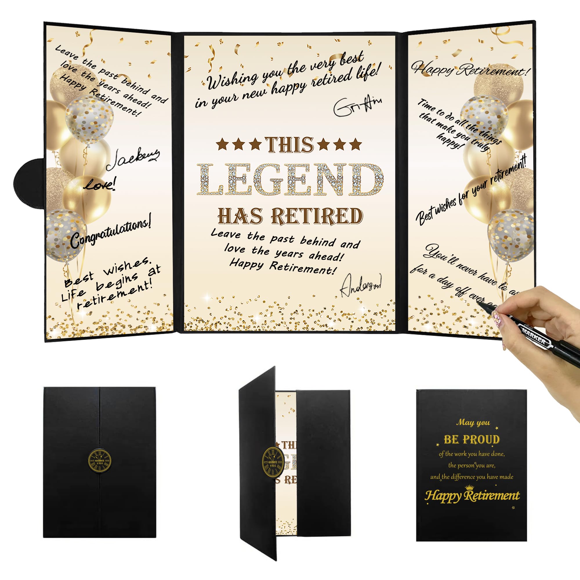 DARUNAXY Black Gold Retirement Party Decorations, This Legend Has Retired Alternative Signature Guest Book for Men Women Happy Retirement Gifts