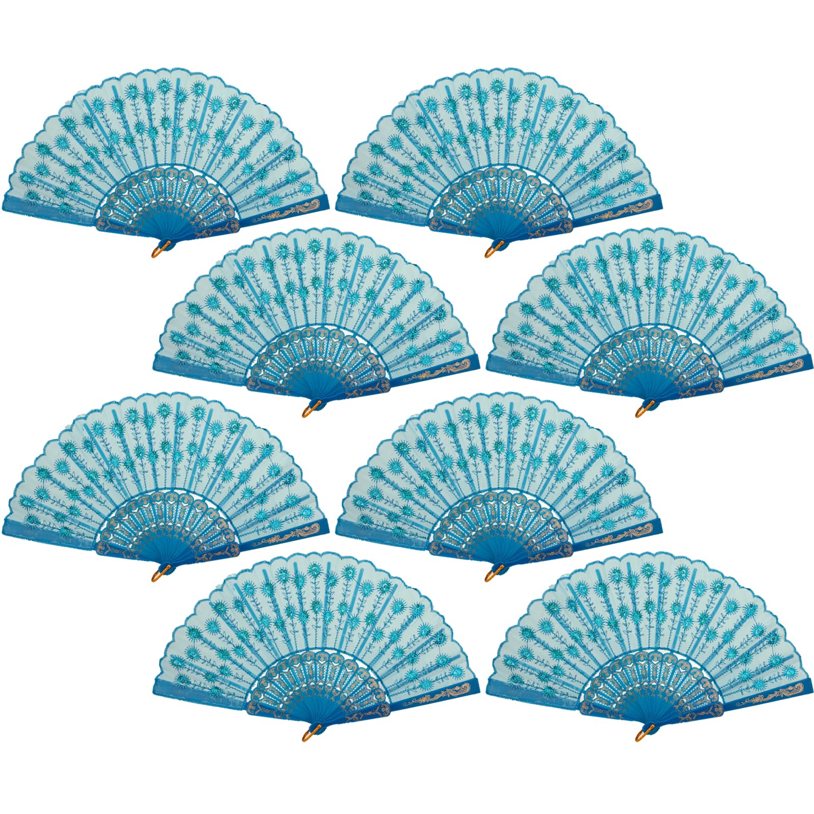 QIRMIZI 8 Pcs Spanish Hand Fans – Foldable Handheld Fans for Women – Bulk for Parties, Weddings, Church Services, Dancing, Music Festivals, Carnivals,