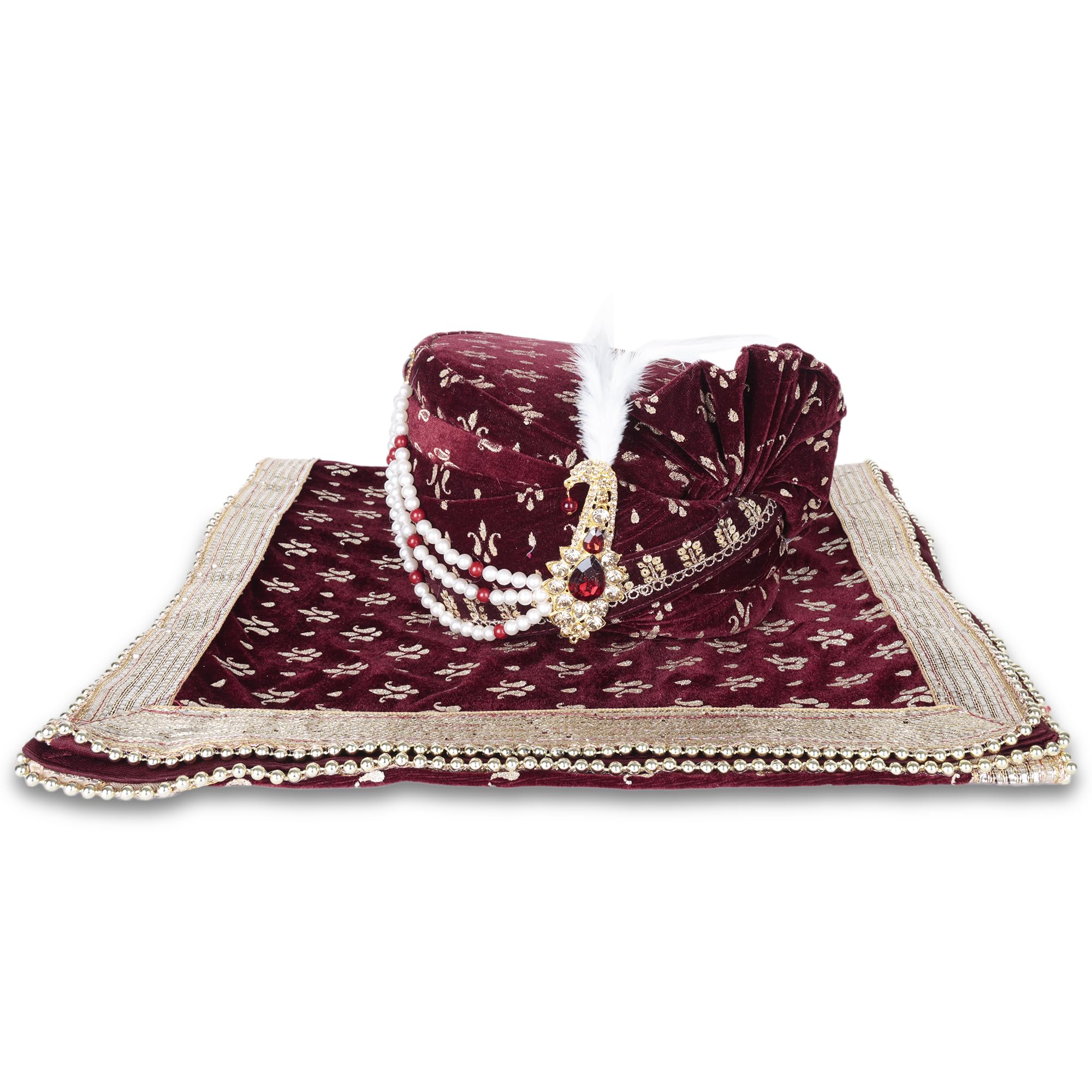 Men Cotton Blend Printed Groom's Safa Shawl Stole Set, Turban with Stole, Turban/Pagdi for Wedding (Maroon)-image-43