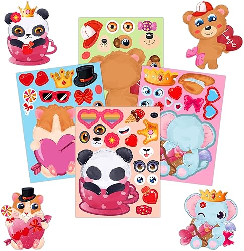 Miniatura 1 de PETCEE Calcomanías para el día de San Valentín para niños 24 unidades para hacer tu propio oso panda elefante animales calcomanías para hacer una