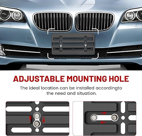 Miniatura 3 de RED WOLF Soporte de matrícula frontal universal para automóvil, camión, camioneta, SUV, con 6 tornillos y kit de llave, color negro, fácil montaje