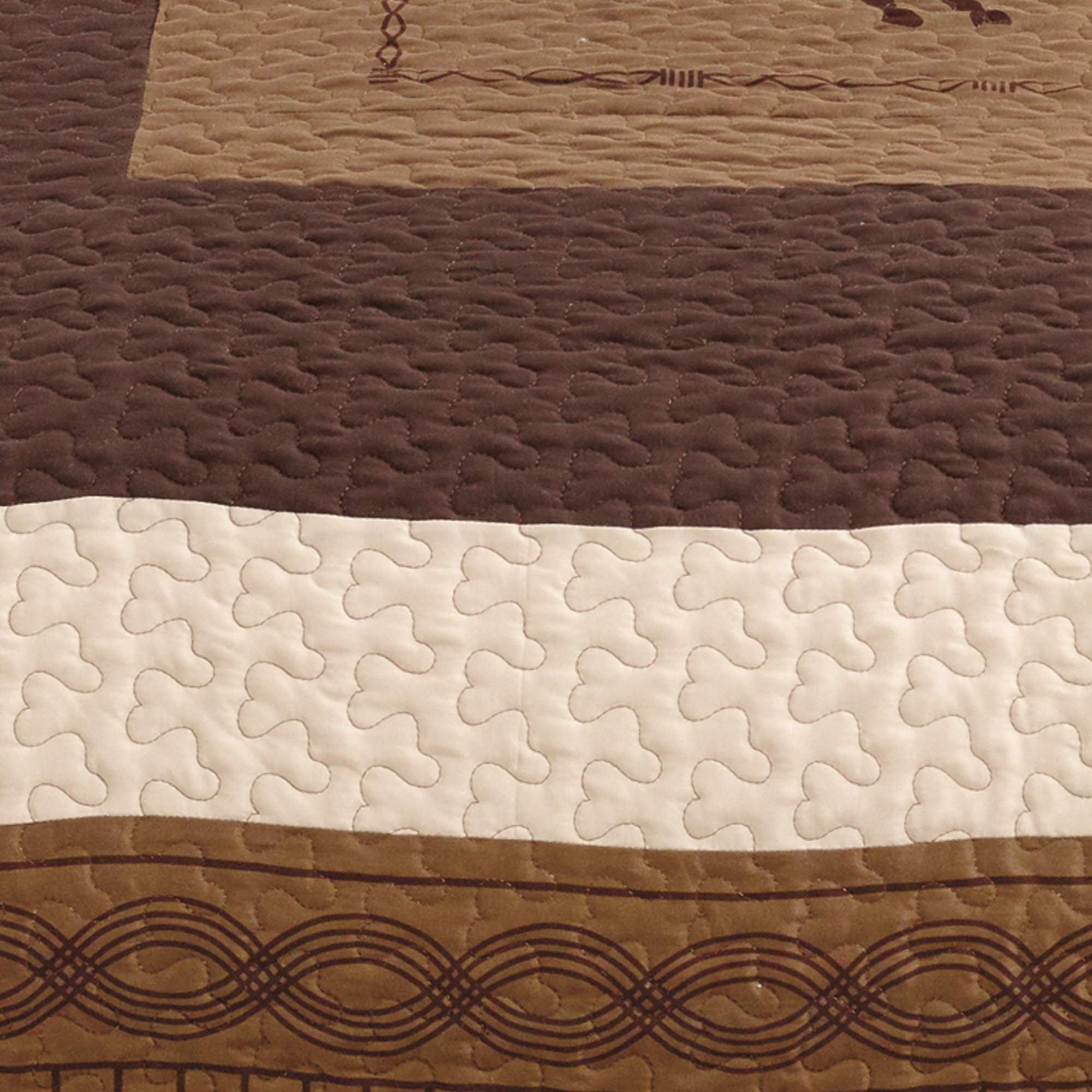Sapphire Home Luxury 3-Piece Quilt Bedspread Set - Western Design Collection - Wild Horse Country/Horseshoe/Star/Cowboy/Southwestern Blue/Tayler Design w/Pillow Sham - King Size, CoffeeBrown