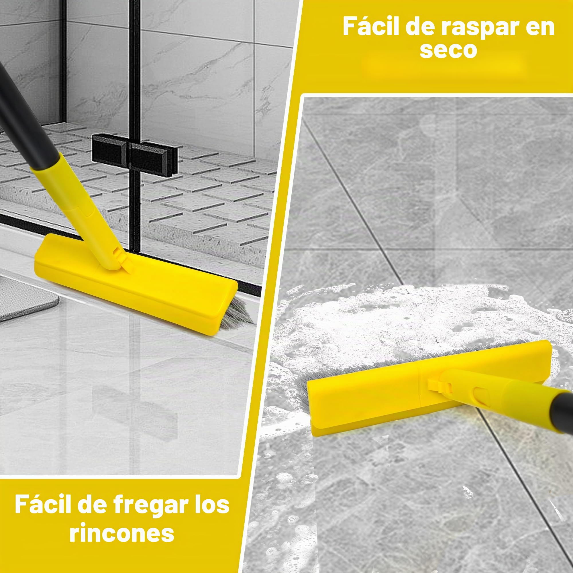 2 en 1 Cepillo de lechada con 127CM Mango Largo, Giratorio Cepillo de Limpieza de lechada en Forma de V Grout Line Scrubber, 180 °Rotatable Ducha Azulejos Scrub con cerdas duras