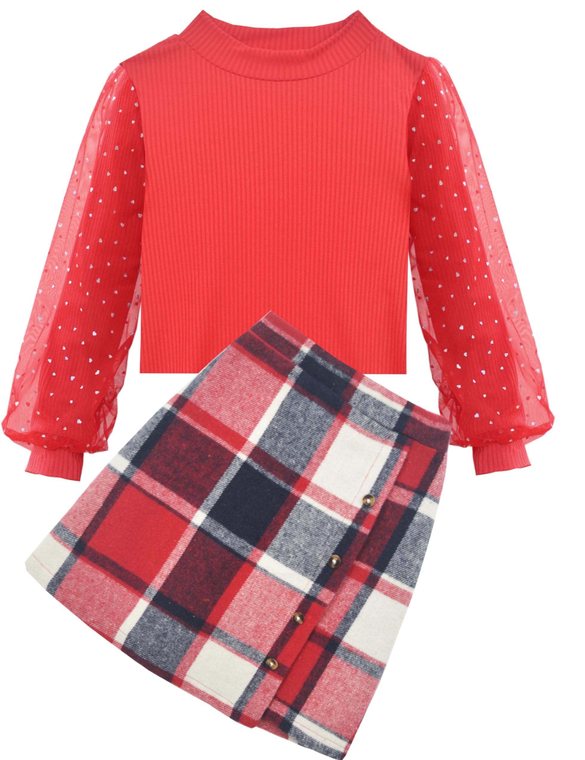 Toddler Girl Clothes Fall Winter Outfits Little Girl 2Pcs Ruffle Long Sleeve Knit Sweater Shirts Plaid Skirts Set