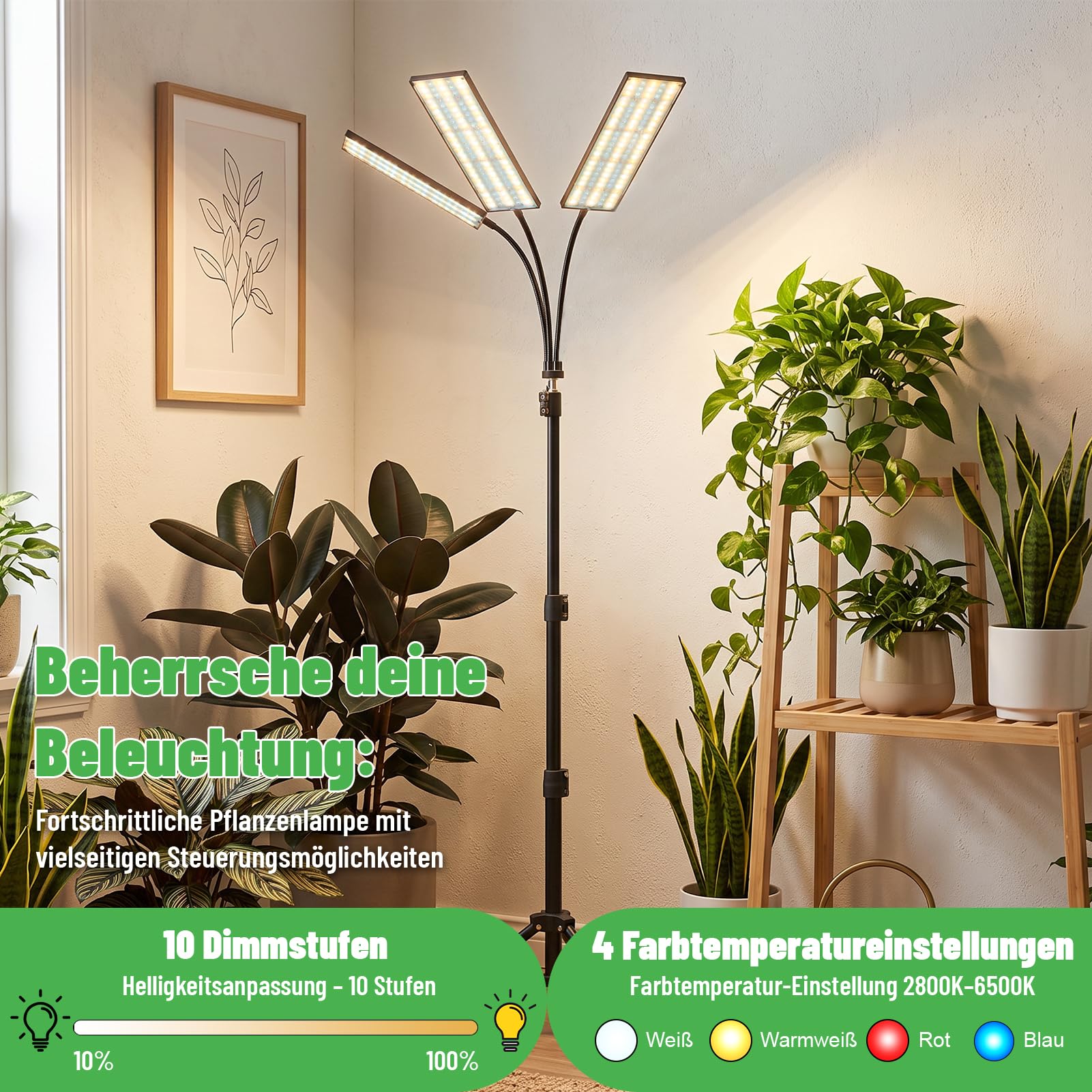 3 Teste Lampada Per Piante,360LEDs 26W Spettro Completo Con Treppiede