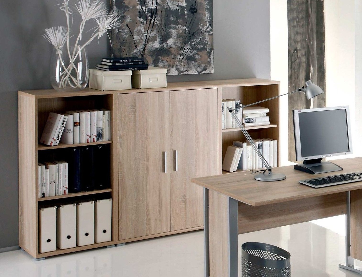 Office Line Winkelschreibtisch Set Eiche Sonoma Highboard Arbeitszimmer