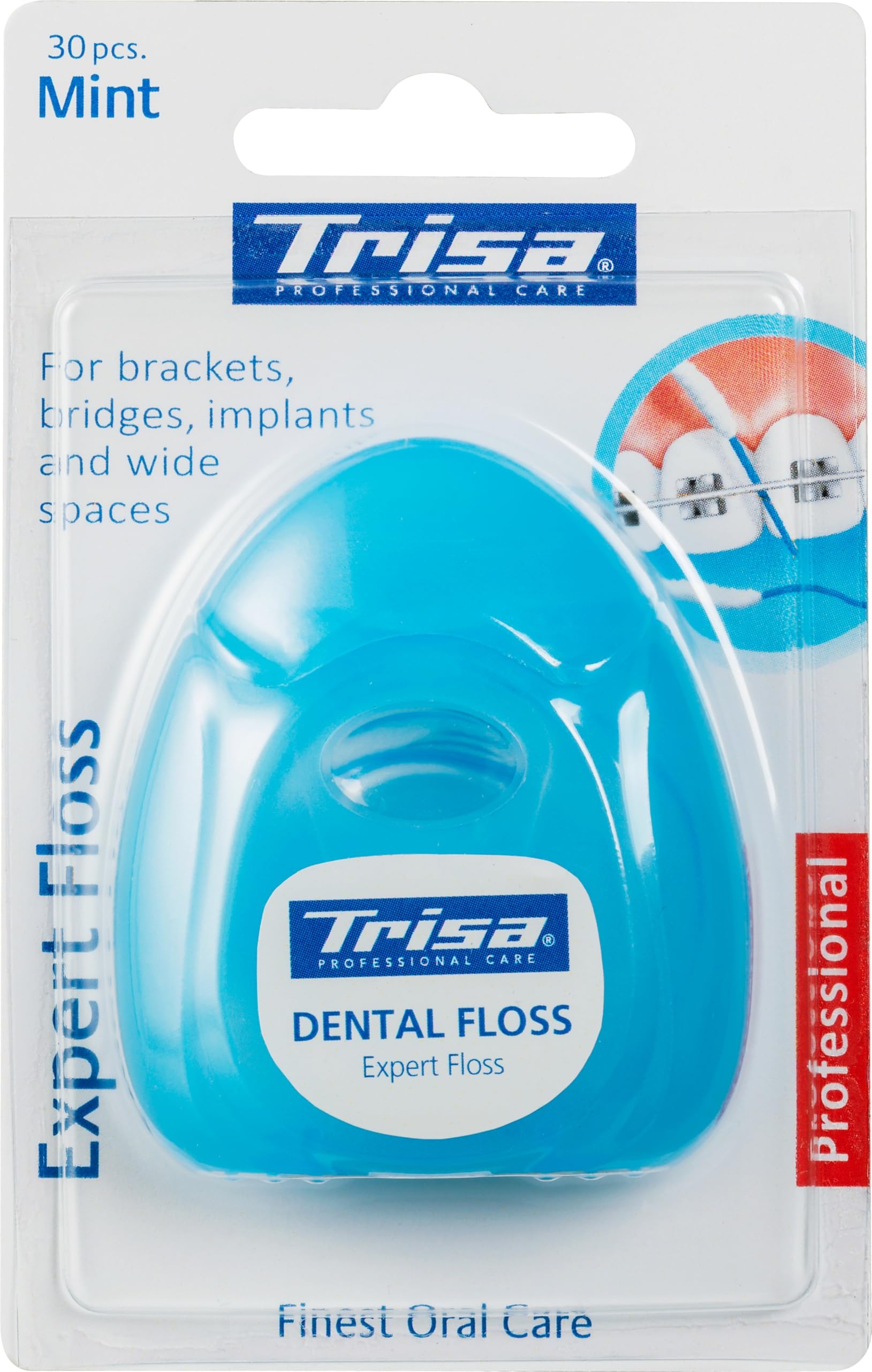 Expert Dental Floss Professional for brackets, bridges, implants, wide spaces, Finest Oral Care, Mint swiss made, 30pcs