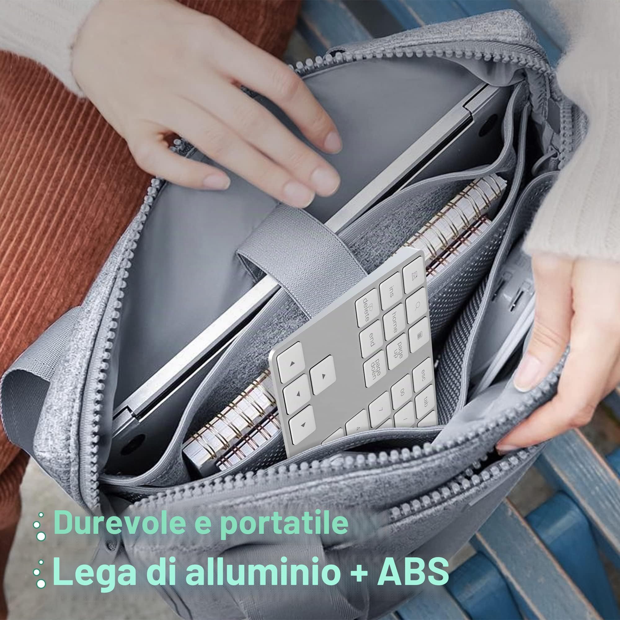 Tastierino Numerico Bluetooth in Alluminio, 34 Tasti Esterni, Tastiera Scorciatoia per iMac, iOS Air, PRO e Mac Mini, D'argento