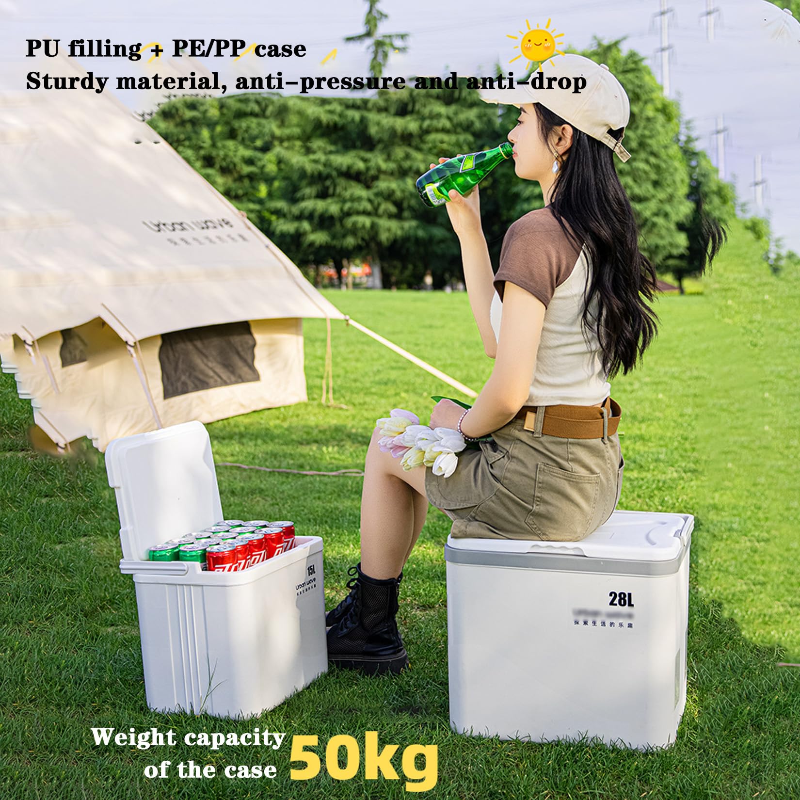 6L/10L/15L/28L Nevera Aislante Multi-Tamaño, Fiambrera Aislante Portátil para Uso Diario y Picnic, Blanco/Verde
