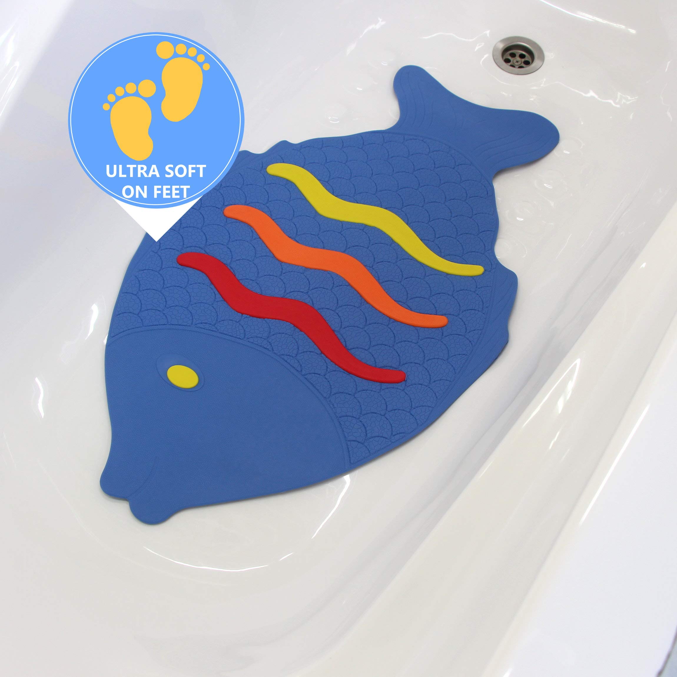 SAFELAND Patented Non-Slip Bath, Tub, Baby Mat, TPR Material, Eco-Friendly, Non-PVC, Color Combo, Machine Washable, No-Odor, with Powerful Gripping Suction Cups, Rainbow Fish (16