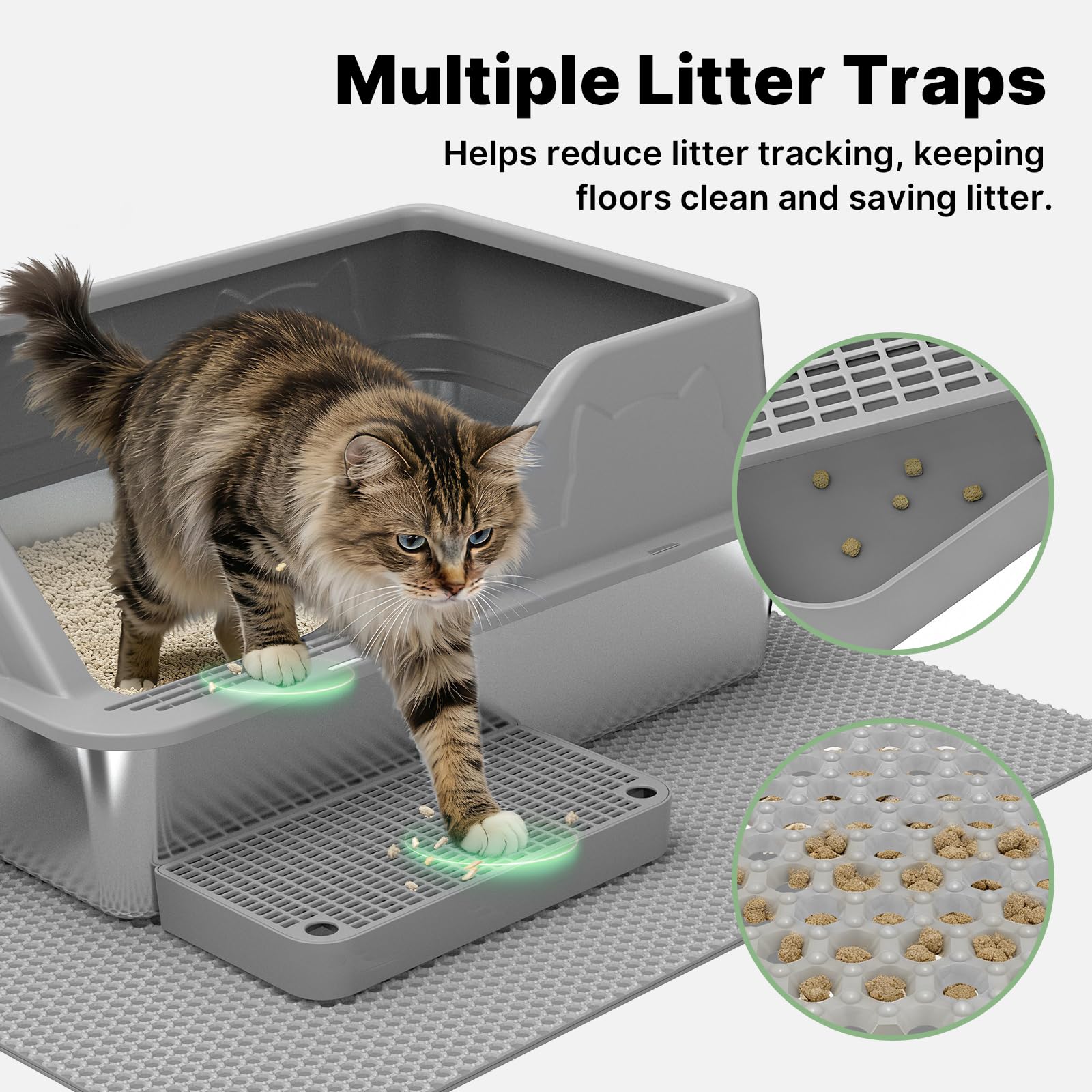 Stainless Steel Litter Box XL for Big Cats, Large Metal Cat Litter Box, High Sided Stainless Steel Pan Litterbox, Easy Clean Non-Stick, Included Scoop & Pedal & Mat, Dark Grey - 5