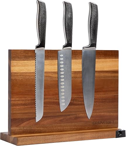 Bloque magnético para cuchillos con afilador, soporte magnético para cuchillos de encimera, 3 soportes magnéticos de doble cara, base
