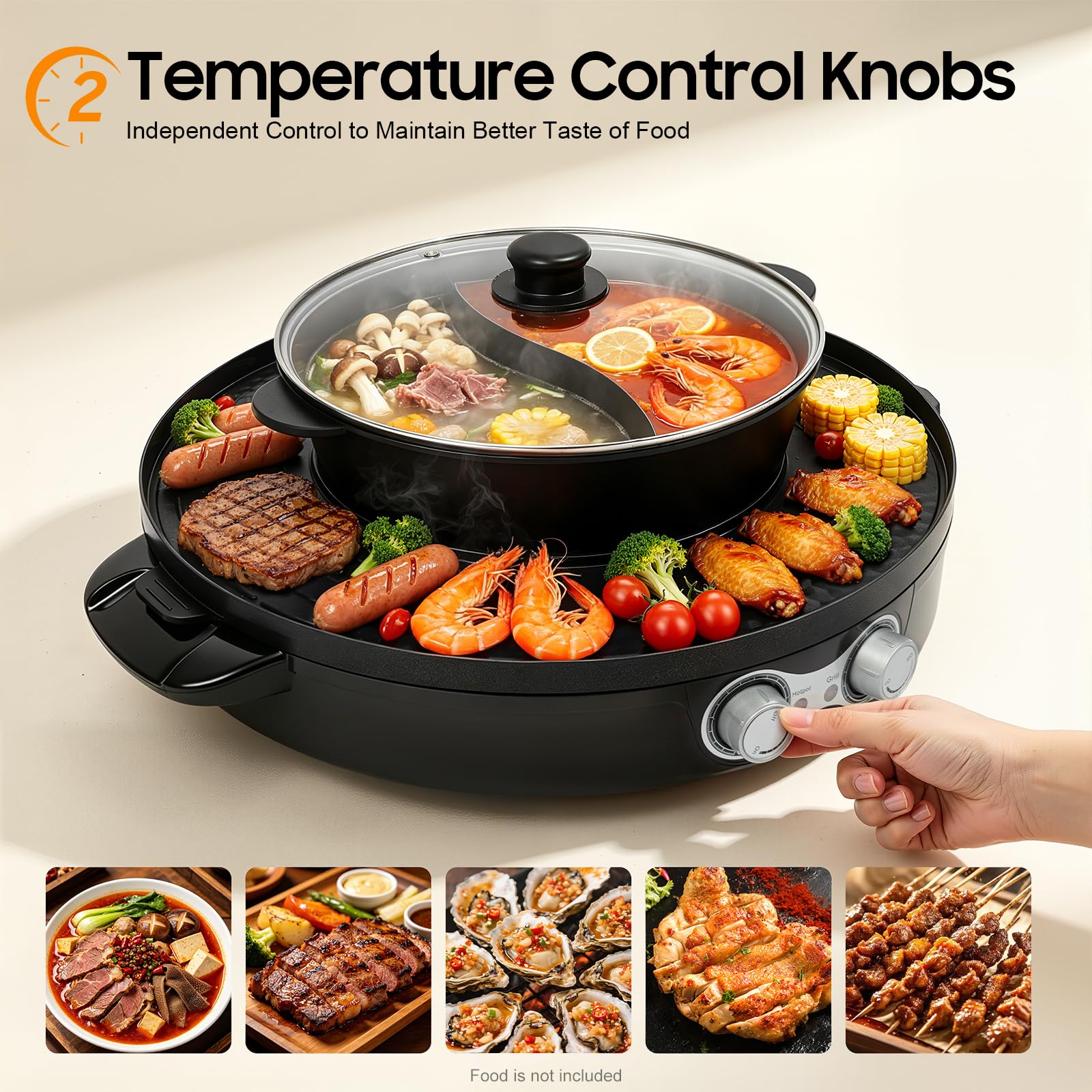 2200 W Hot Pot grill elektryczny 2 w 1 Hotpot garnek 220 V grill elektryczny | Wielofunkcyjny czajnik elektryczny do zupy, czarny, do użytku w pomieszczeniach i w domu